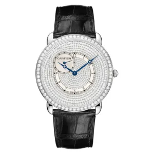 Cartier Ronde Solo de Cartier 42mm Watch - Ref: WR007003 - Pave Diamond Arabic Dial & Diamond Bezel in 18K White Gold Case, Black Alligator Strap