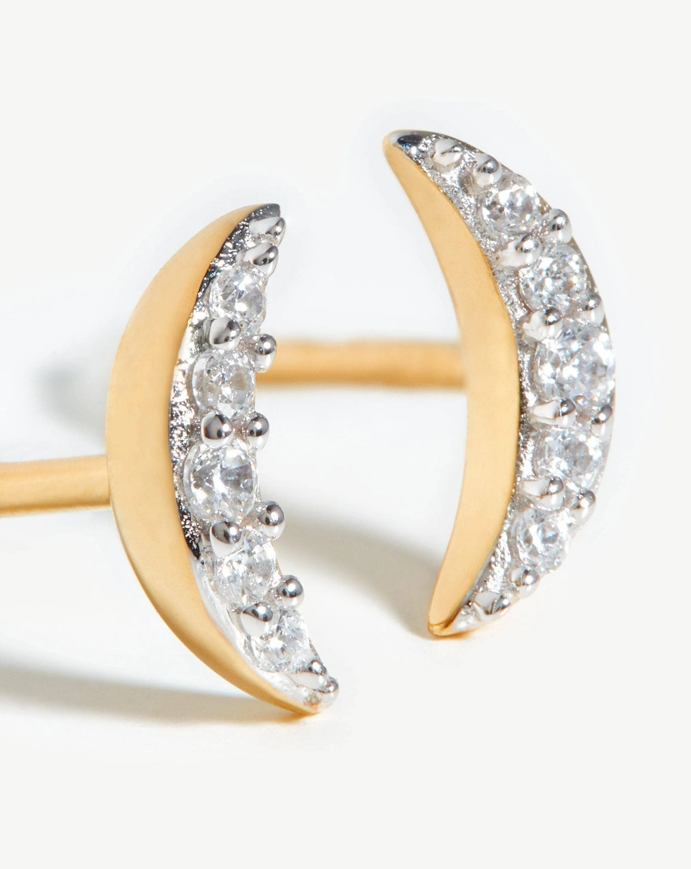 Celestial Pave Moon Stud Earrings | 18k Gold Vermeil/Cubic Zirconia