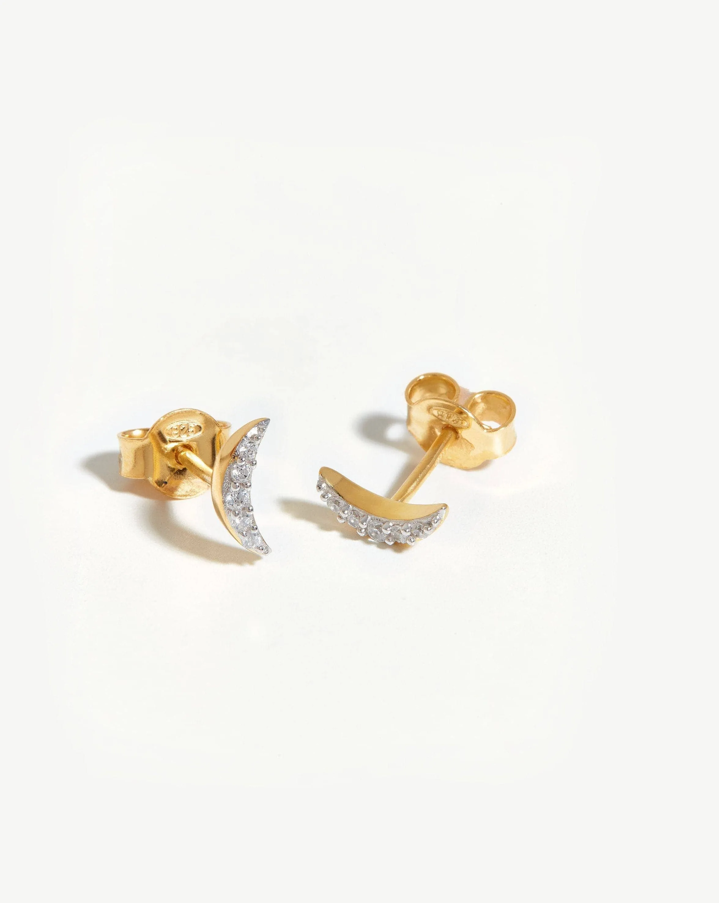 Celestial Pave Moon Stud Earrings | 18k Gold Vermeil/Cubic Zirconia