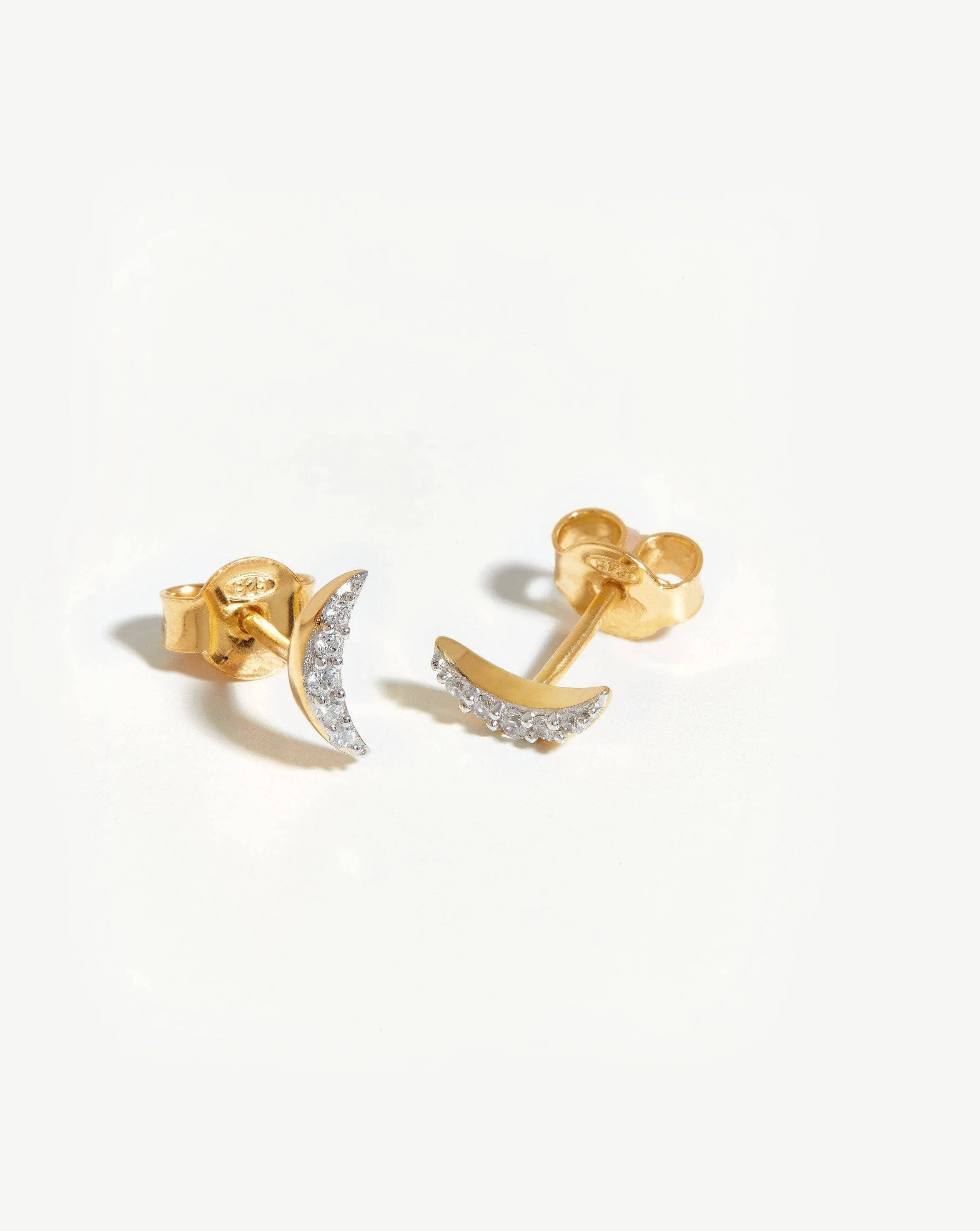 Celestial Pave Moon Stud Earrings | 18k Gold Vermeil/Cubic Zirconia