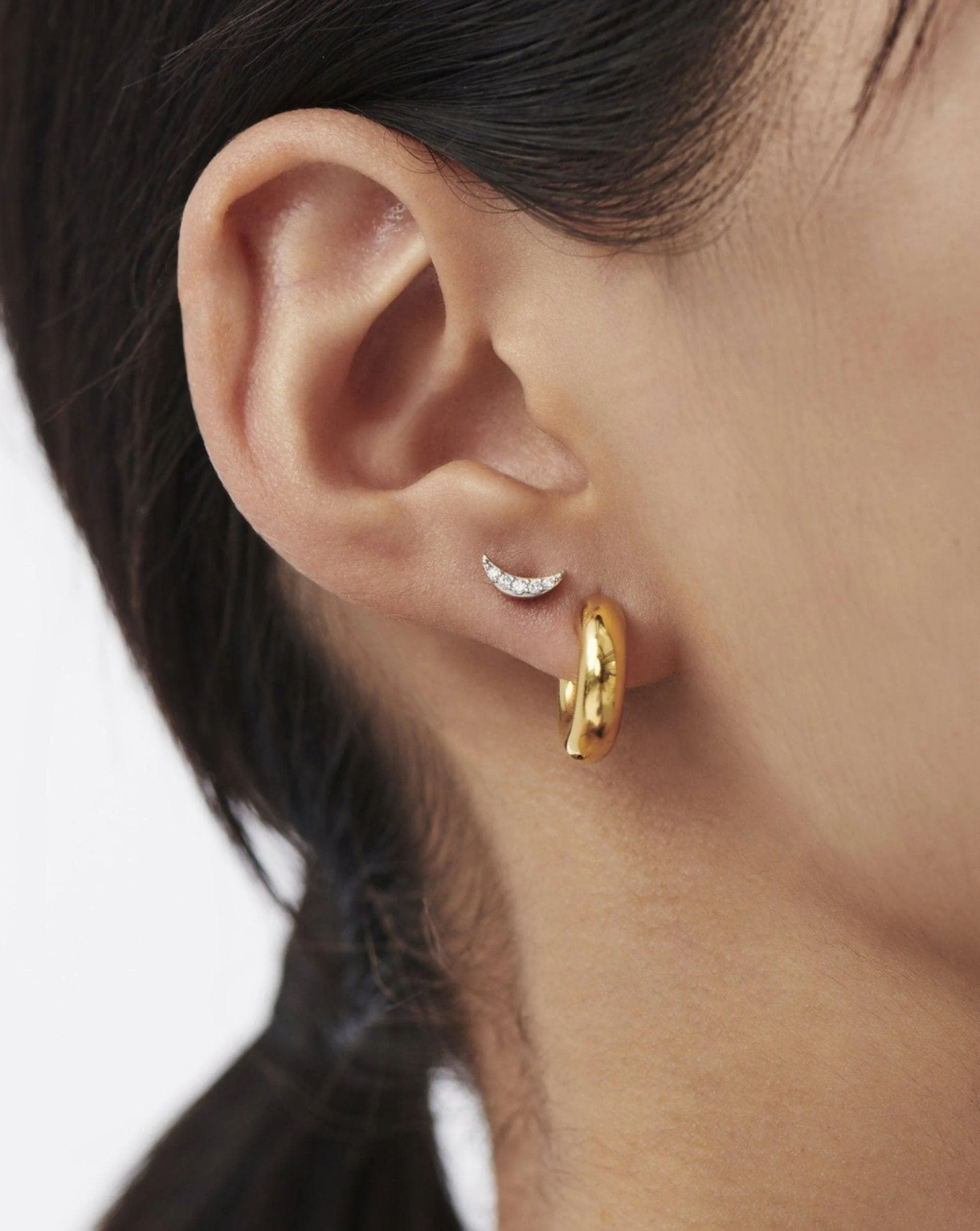 Celestial Pave Moon Stud Earrings | 18k Gold Vermeil/Cubic Zirconia