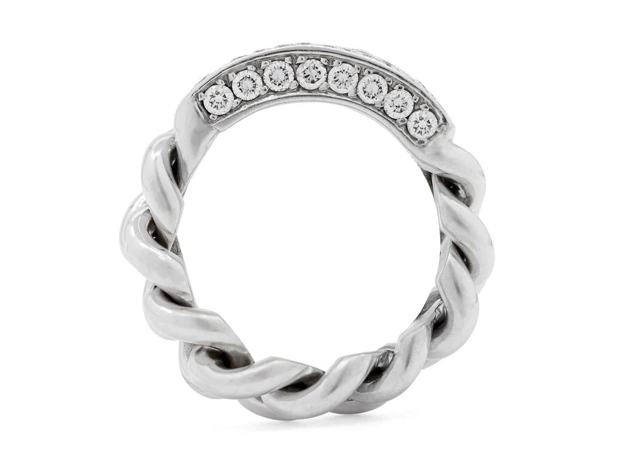 Chain Link Ring with Diamond Plaque, in 18K White Gold