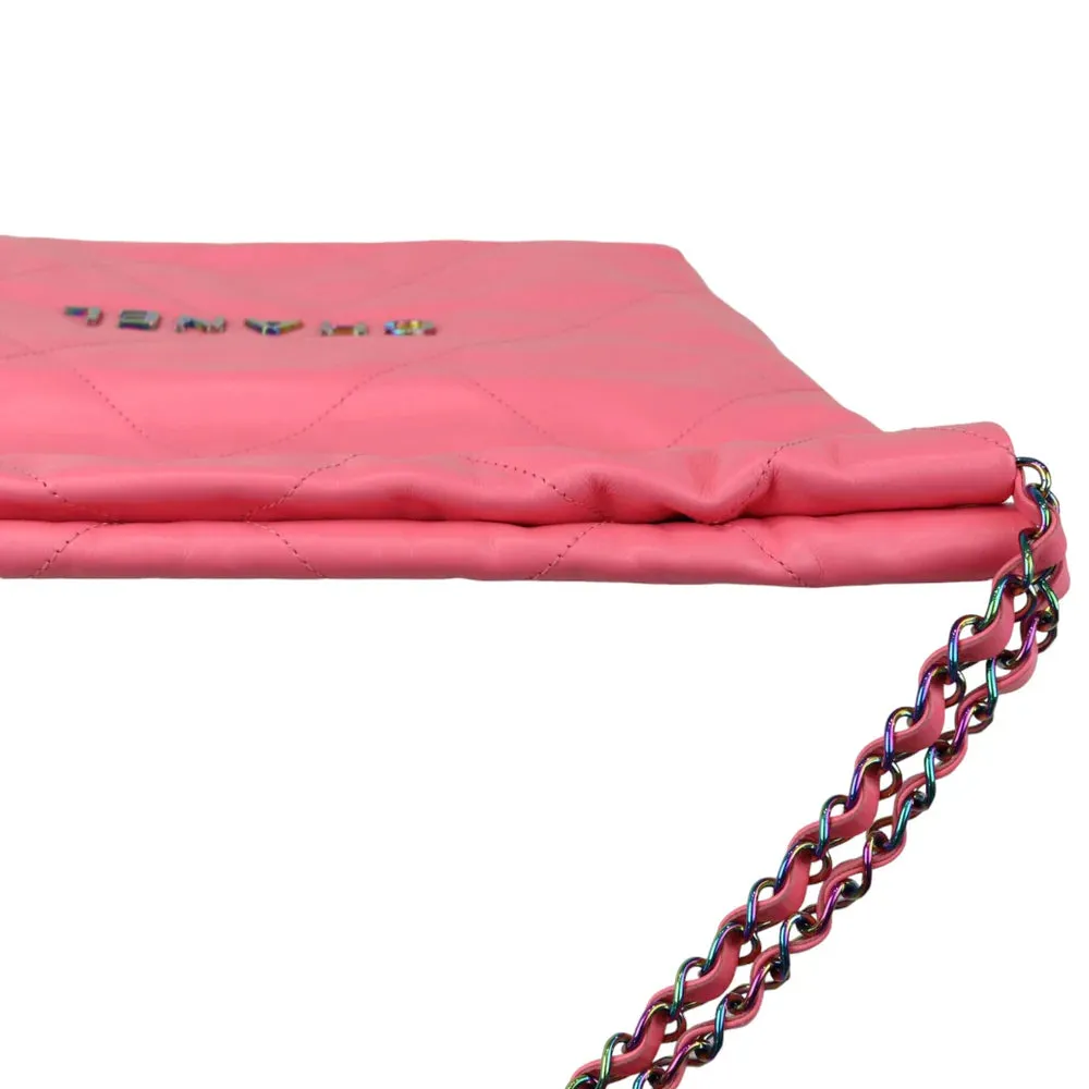Chanel 22 Tote With Pouch- Medium Pink Quilted Calfskin, Rainbow Hardware