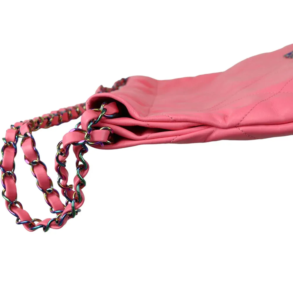 Chanel 22 Tote With Pouch- Medium Pink Quilted Calfskin, Rainbow Hardware