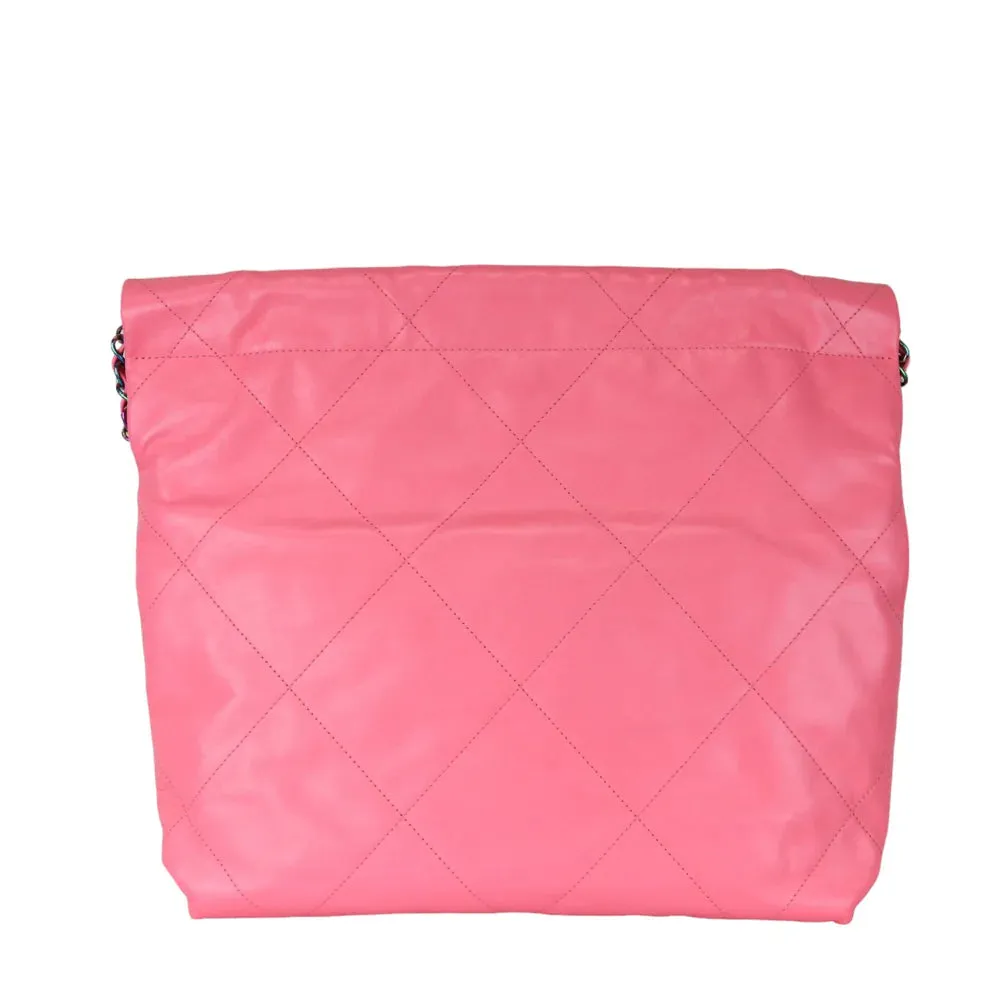 Chanel 22 Tote With Pouch- Medium Pink Quilted Calfskin, Rainbow Hardware