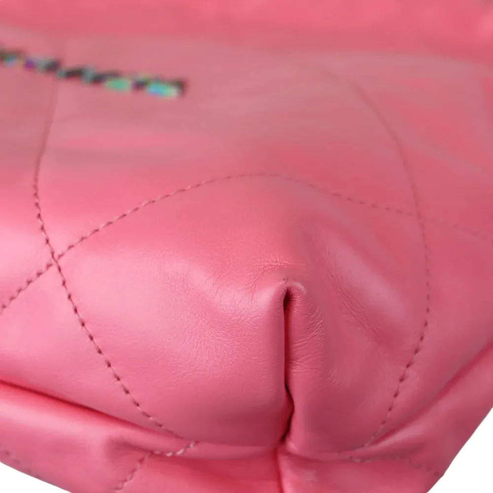 Chanel 22 Tote With Pouch- Medium Pink Quilted Calfskin, Rainbow Hardware