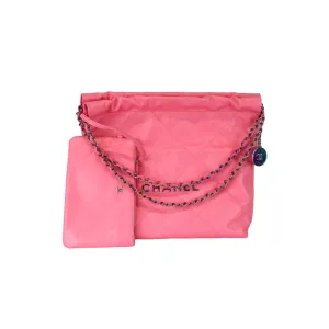 Chanel 22 Tote With Pouch- Medium Pink Quilted Calfskin, Rainbow Hardware