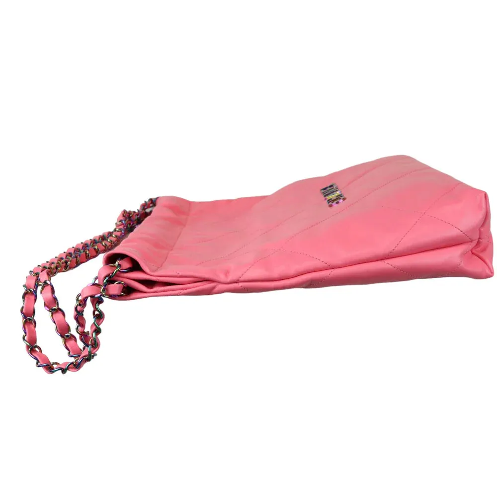 Chanel 22 Tote With Pouch- Medium Pink Quilted Calfskin, Rainbow Hardware