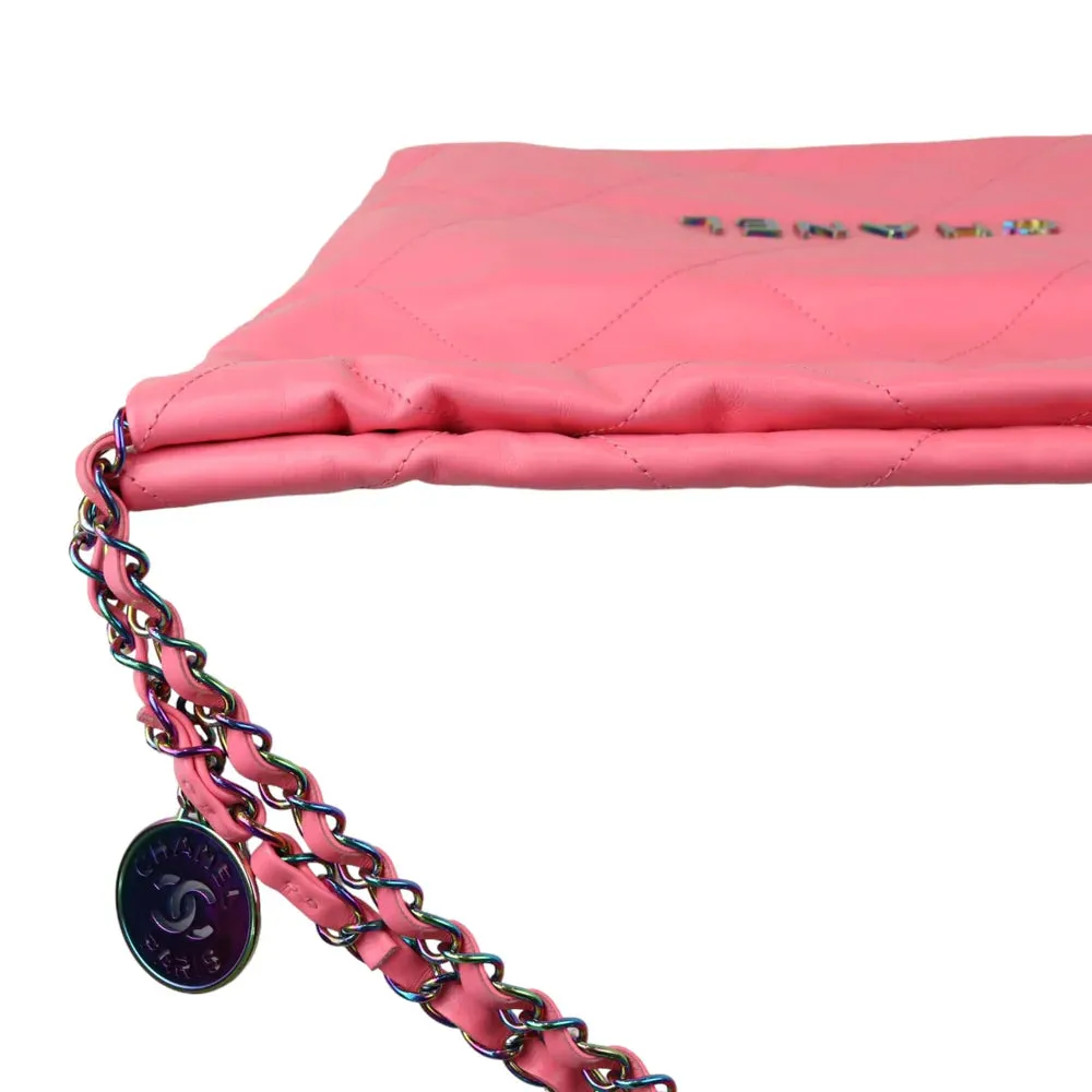 Chanel 22 Tote With Pouch- Medium Pink Quilted Calfskin, Rainbow Hardware