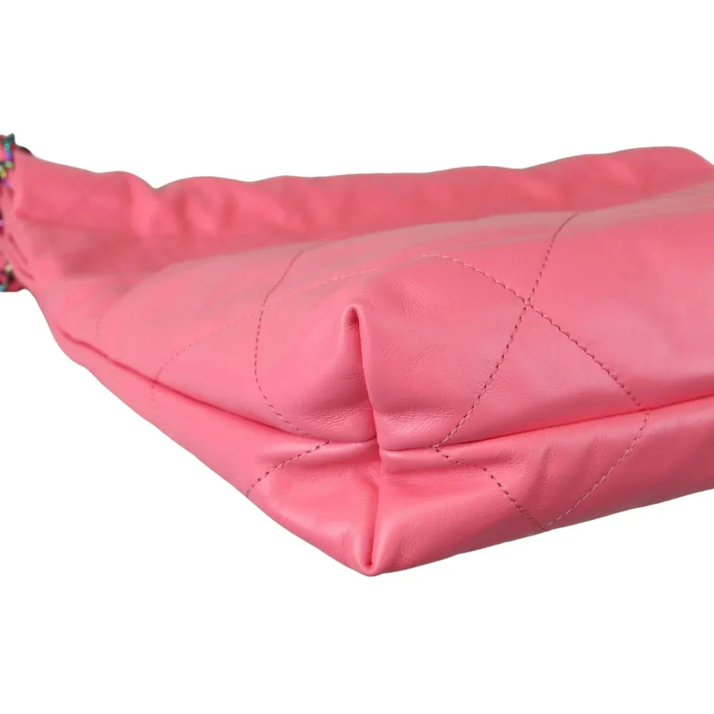 Chanel 22 Tote With Pouch- Medium Pink Quilted Calfskin, Rainbow Hardware