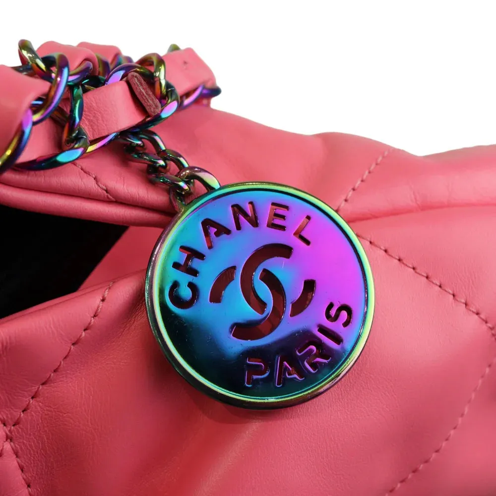 Chanel 22 Tote With Pouch- Medium Pink Quilted Calfskin, Rainbow Hardware