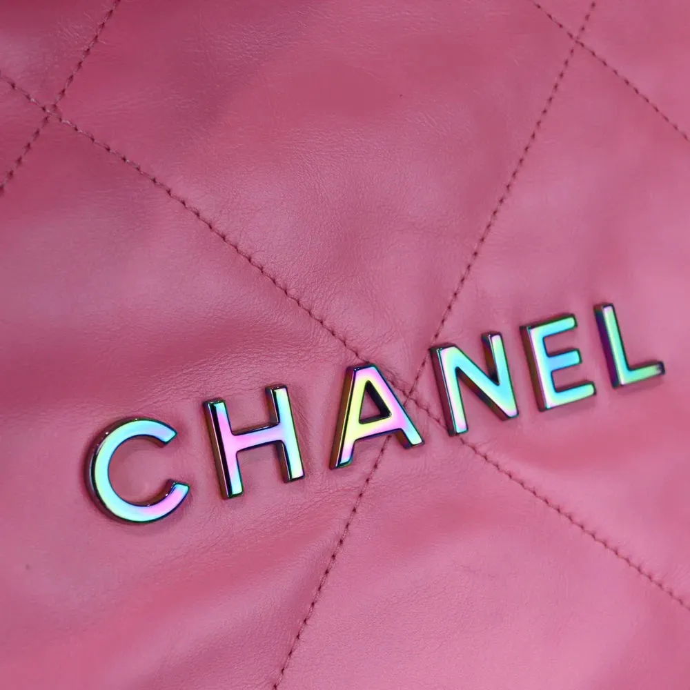 Chanel 22 Tote With Pouch- Medium Pink Quilted Calfskin, Rainbow Hardware