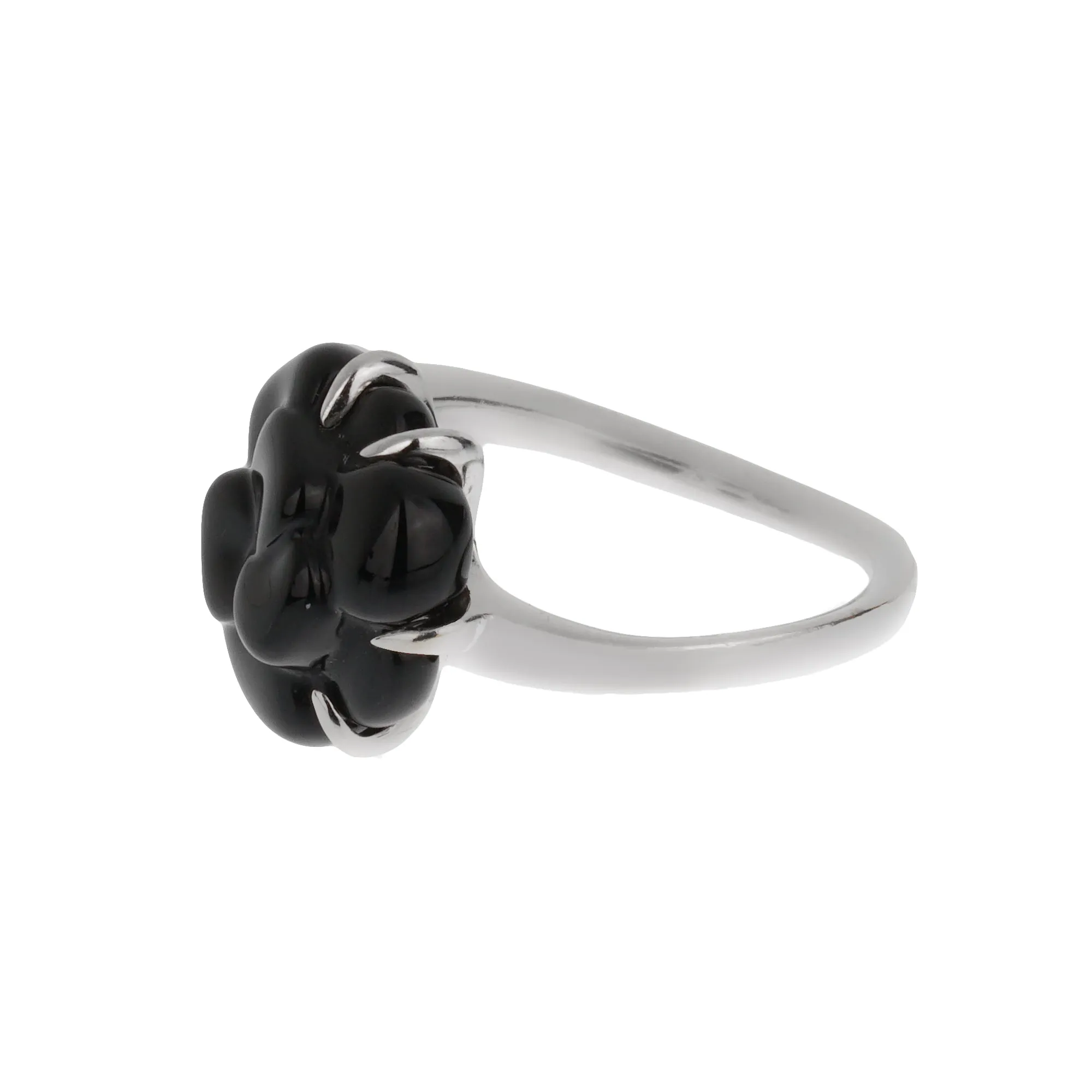 Chanel Camellia Onyx Diamond 18k White Gold Cocktail Ring