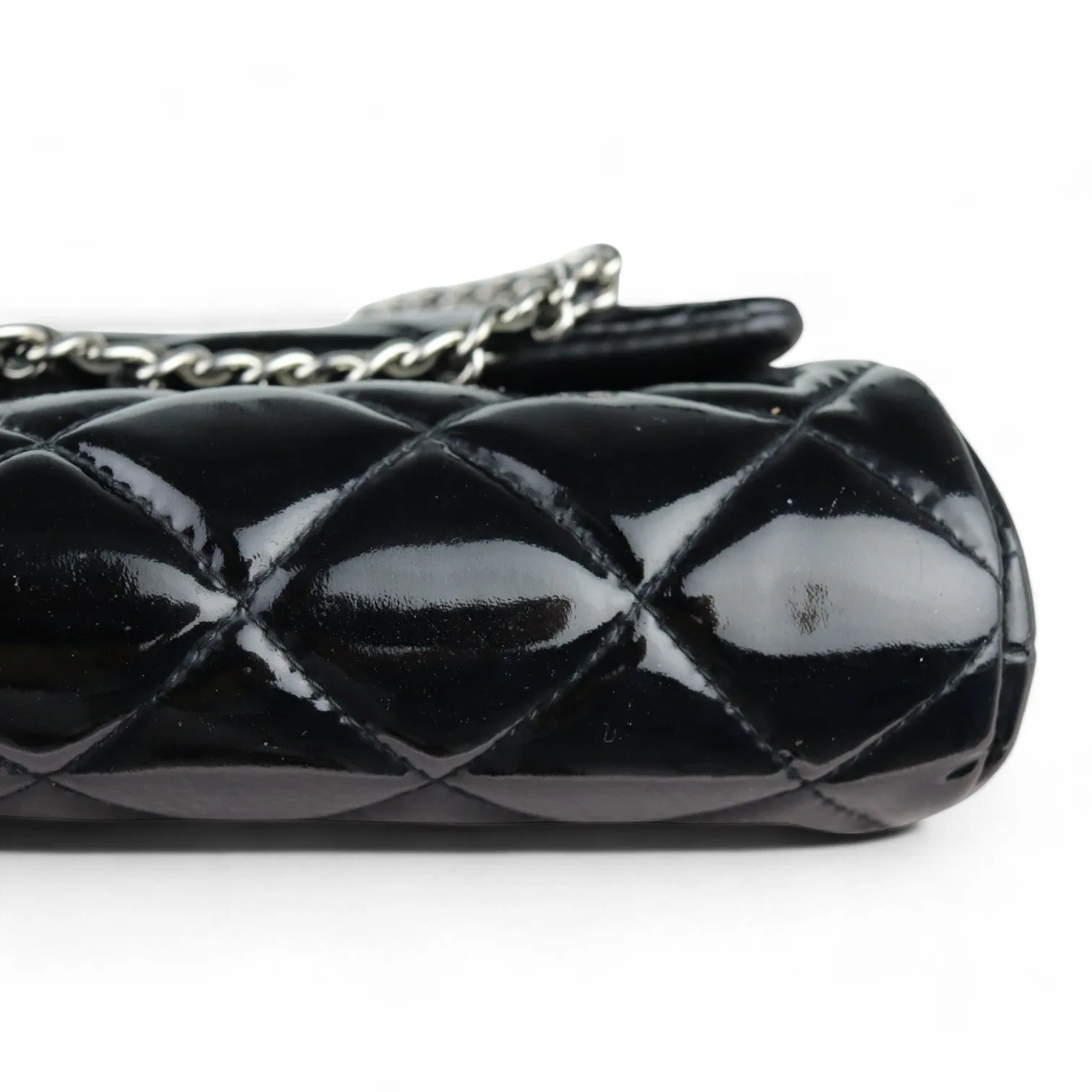Chanel Clutch with Chain Flap Patent Quilted Black Silver-tone Hardware