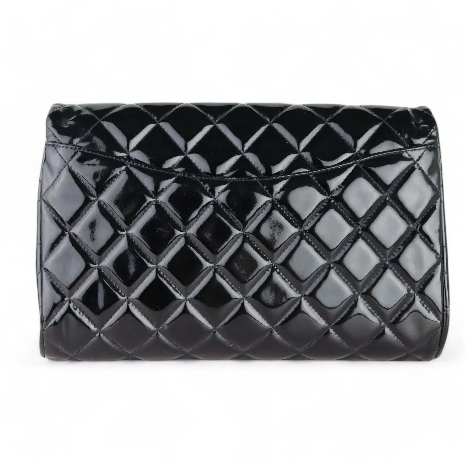 Chanel Clutch with Chain Flap Patent Quilted Black Silver-tone Hardware