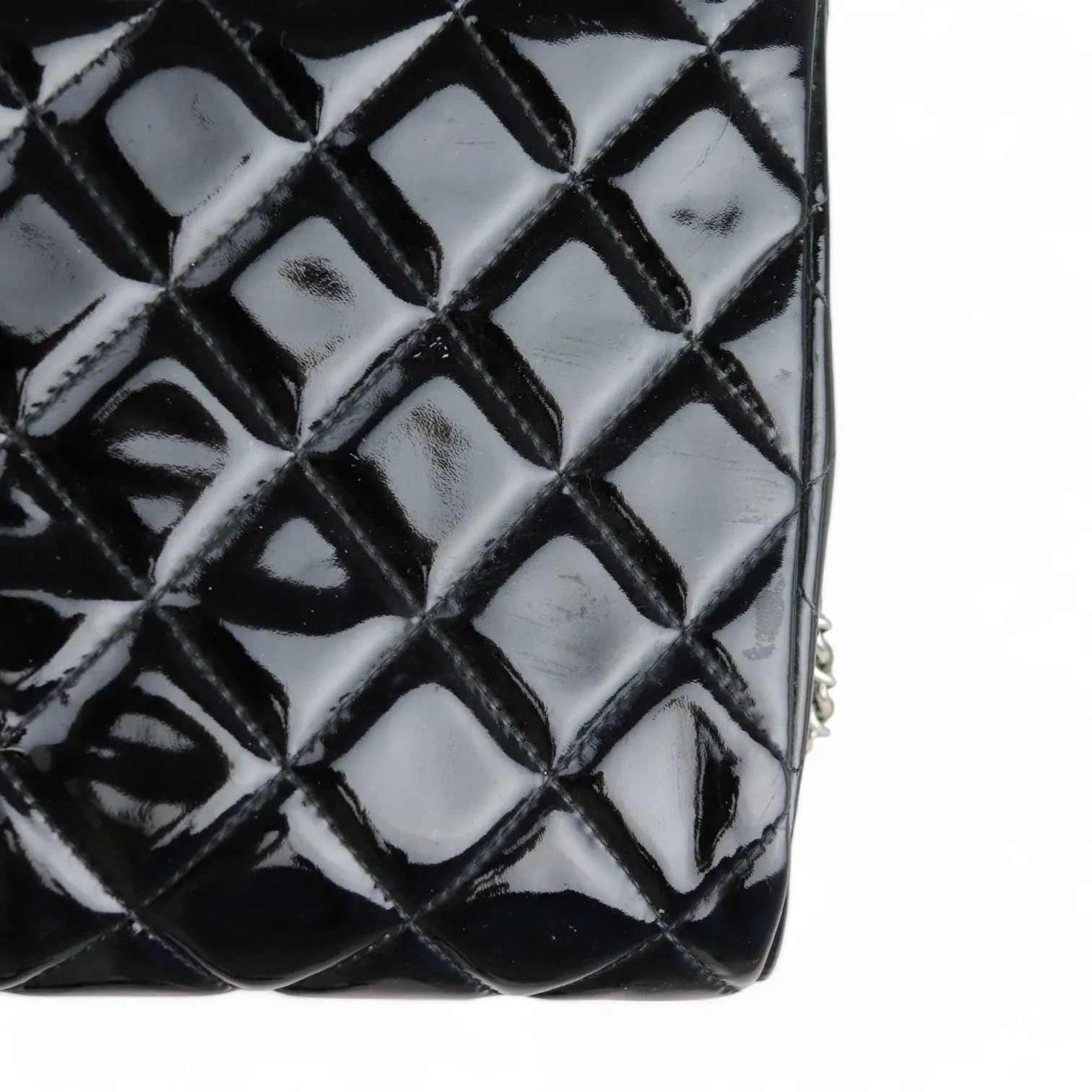 Chanel Clutch with Chain Flap Patent Quilted Black Silver-tone Hardware