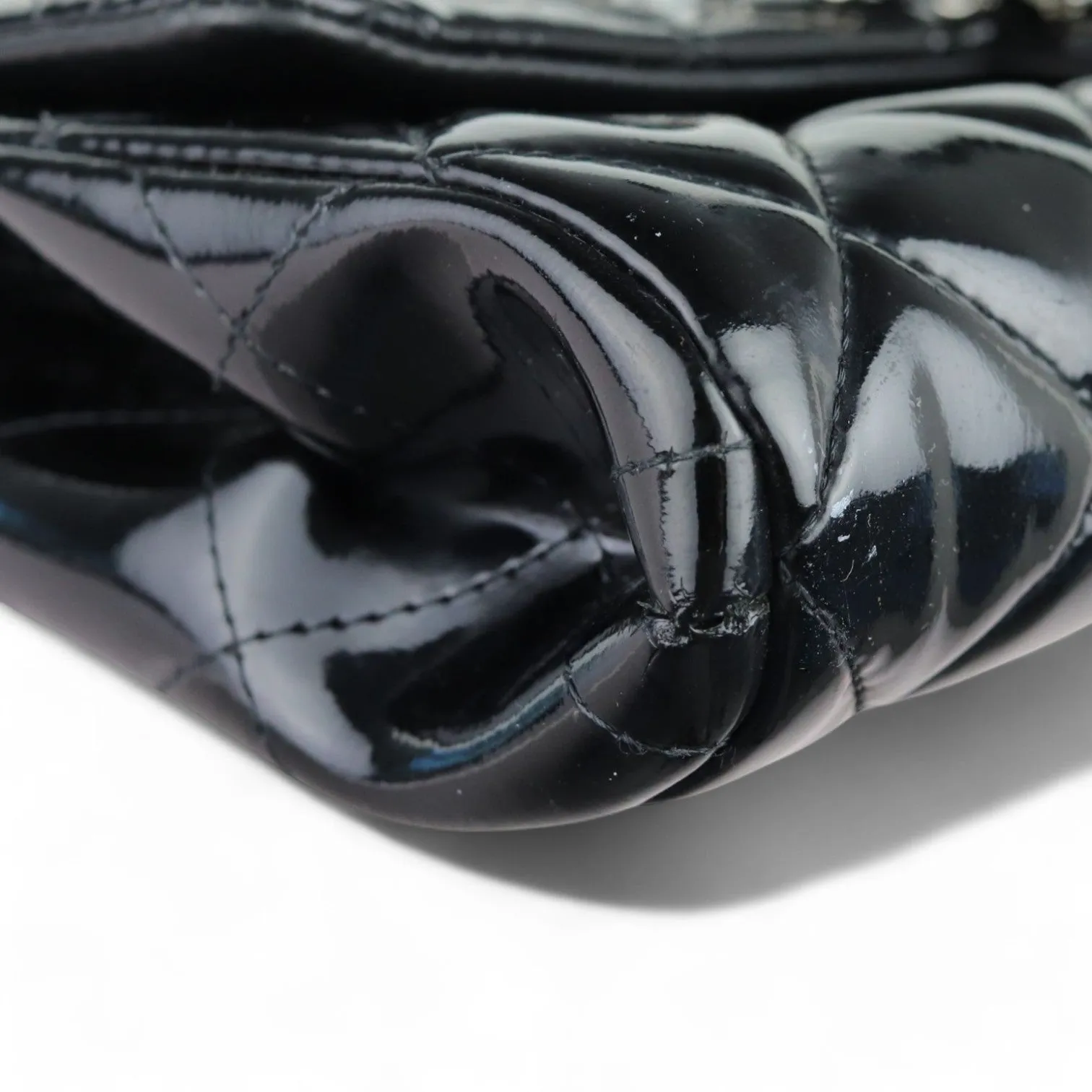 Chanel Clutch with Chain Flap Patent Quilted Black Silver-tone Hardware