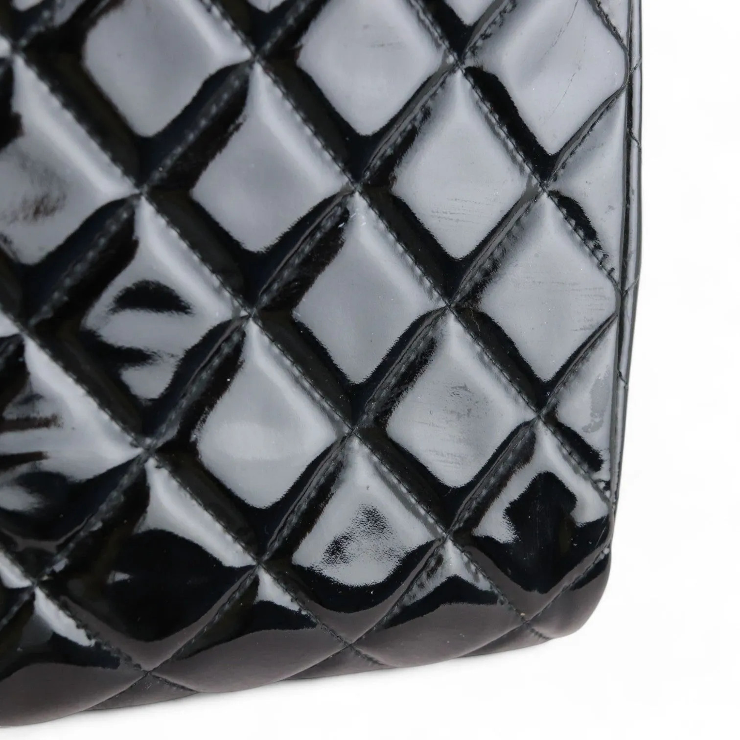 Chanel Clutch with Chain Flap Patent Quilted Black Silver-tone Hardware