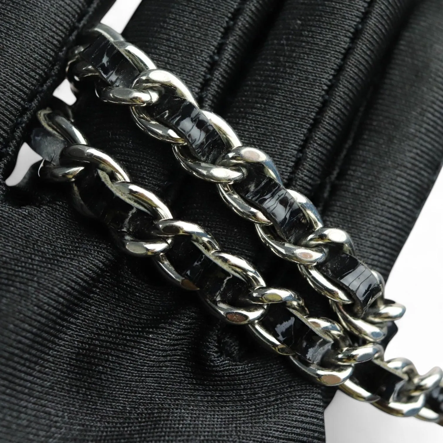 Chanel Clutch with Chain Flap Patent Quilted Black Silver-tone Hardware
