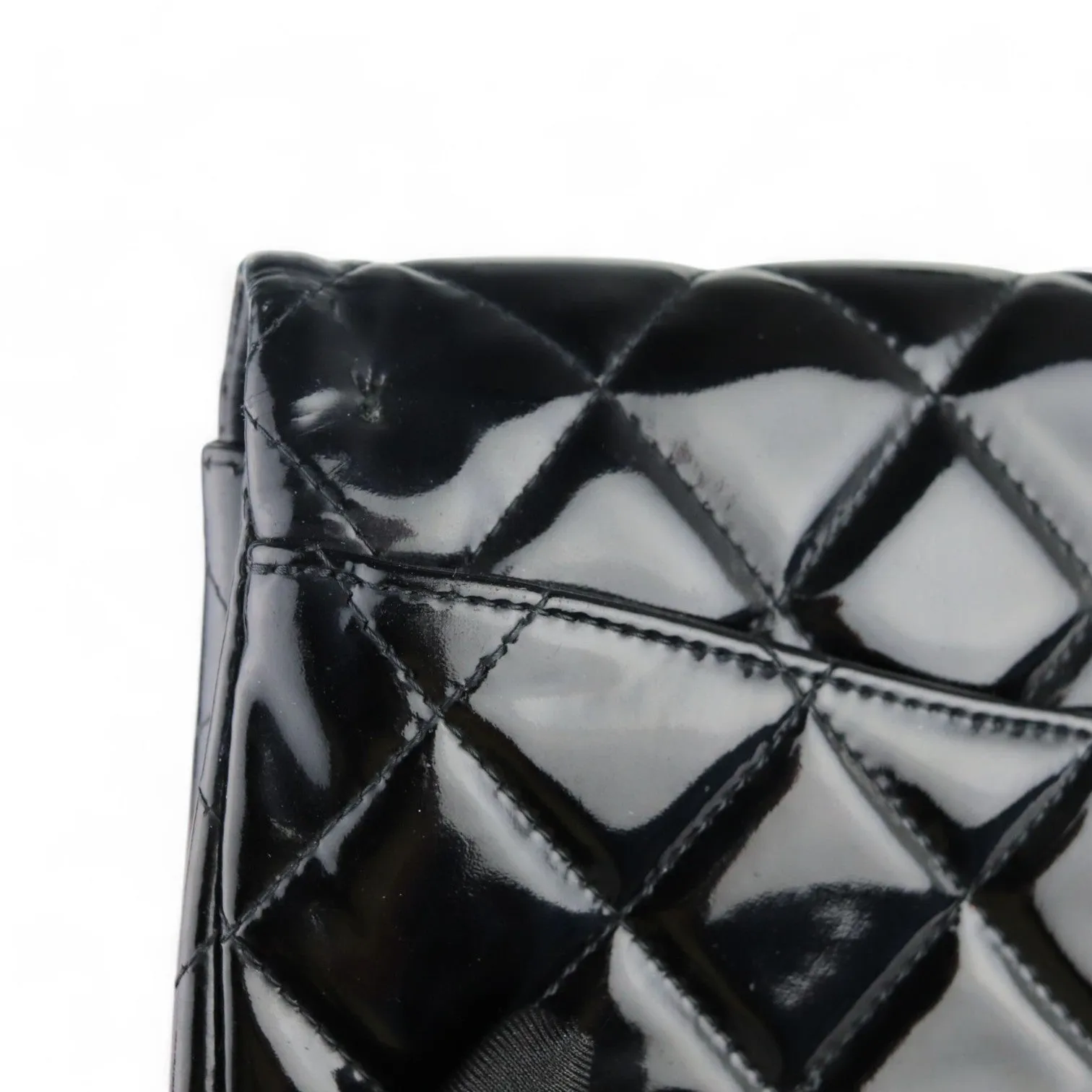 Chanel Clutch with Chain Flap Patent Quilted Black Silver-tone Hardware