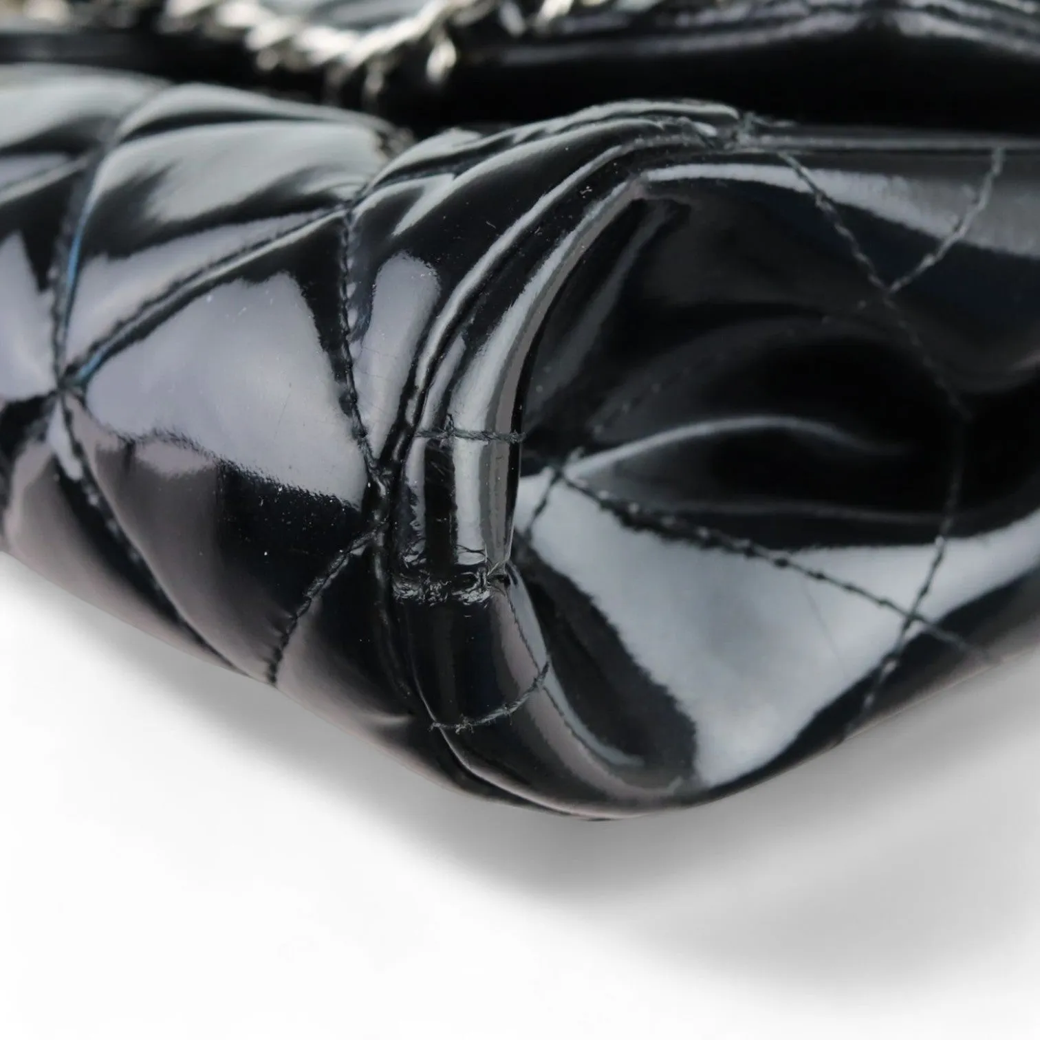 Chanel Clutch with Chain Flap Patent Quilted Black Silver-tone Hardware