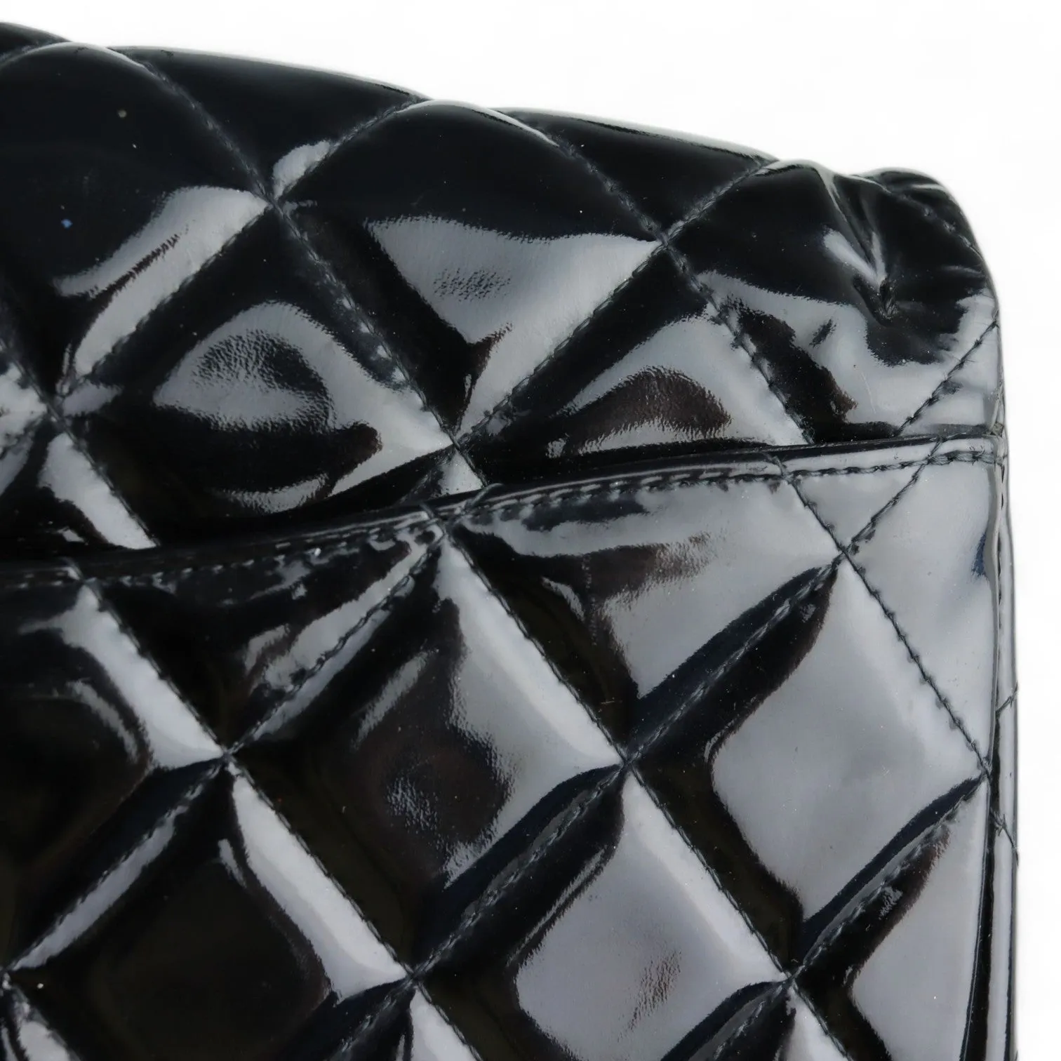 Chanel Clutch with Chain Flap Patent Quilted Black Silver-tone Hardware