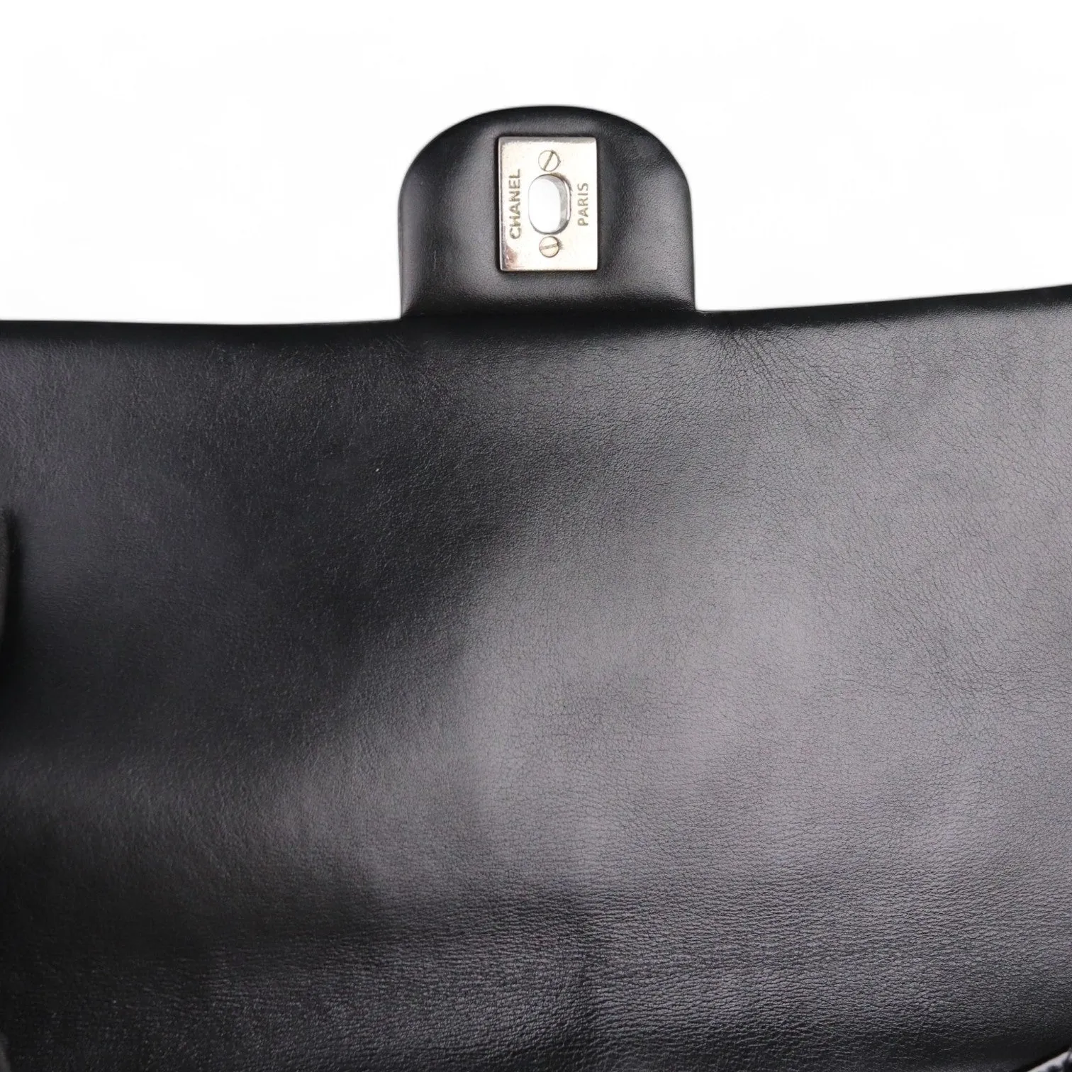 Chanel Clutch with Chain Flap Patent Quilted Black Silver-tone Hardware
