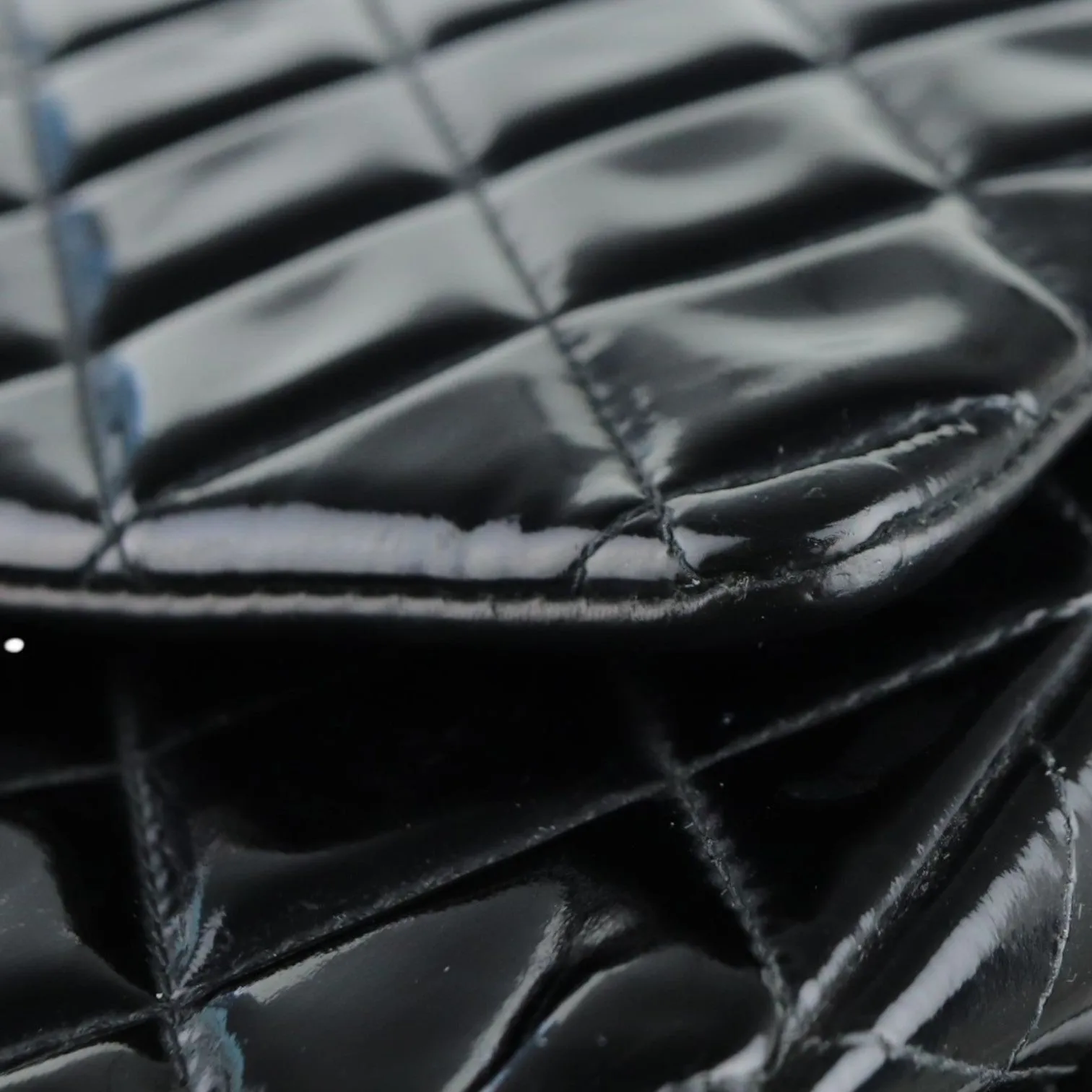 Chanel Clutch with Chain Flap Patent Quilted Black Silver-tone Hardware