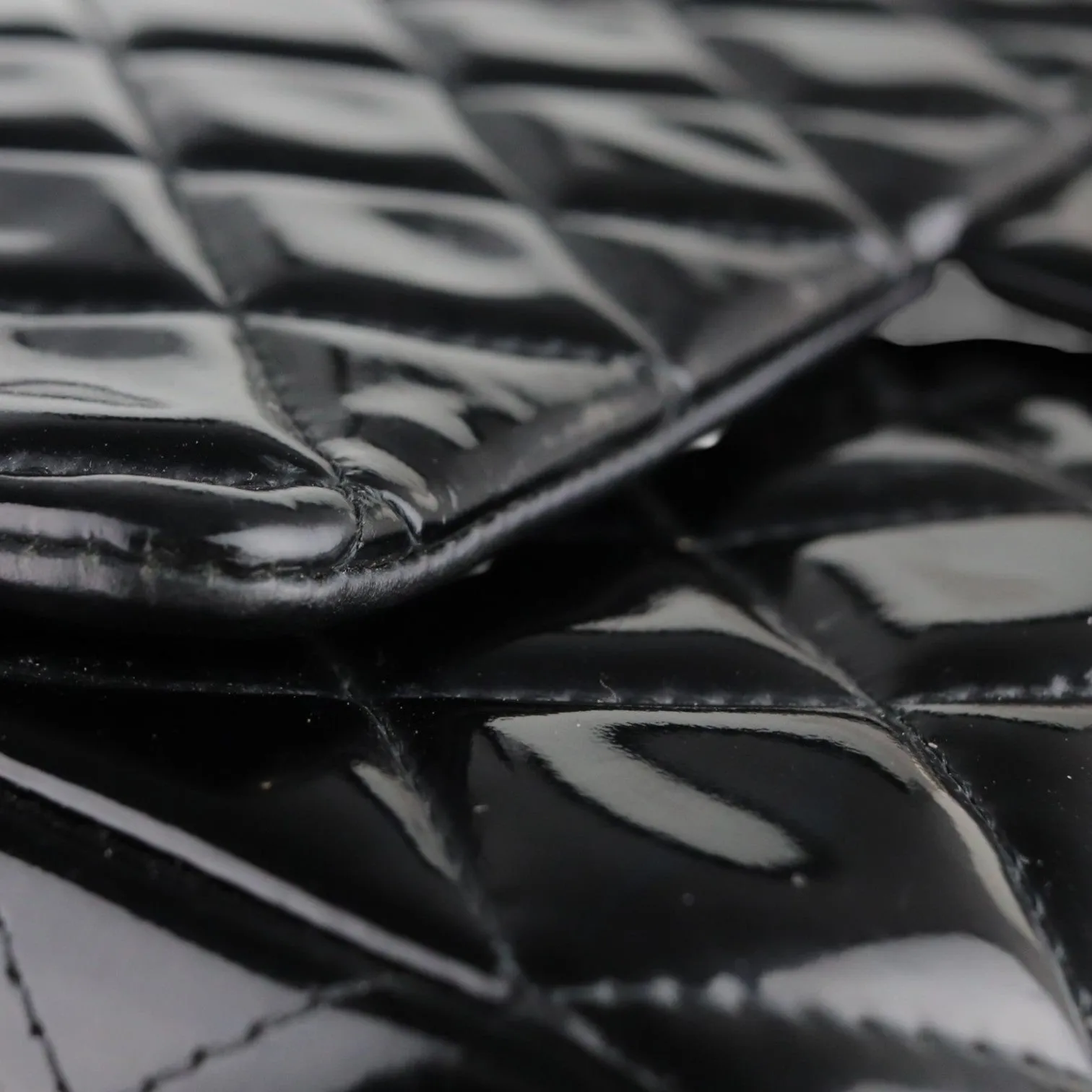 Chanel Clutch with Chain Flap Patent Quilted Black Silver-tone Hardware