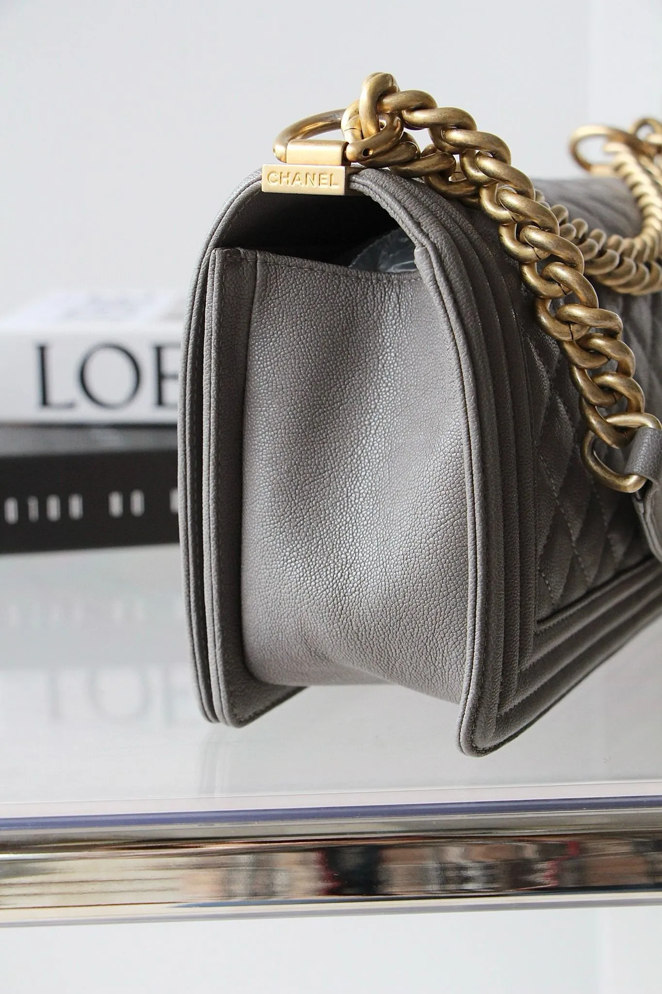 Chanel Leboy Old Medium 18B Grey Caviar Gold-tone Hardware
