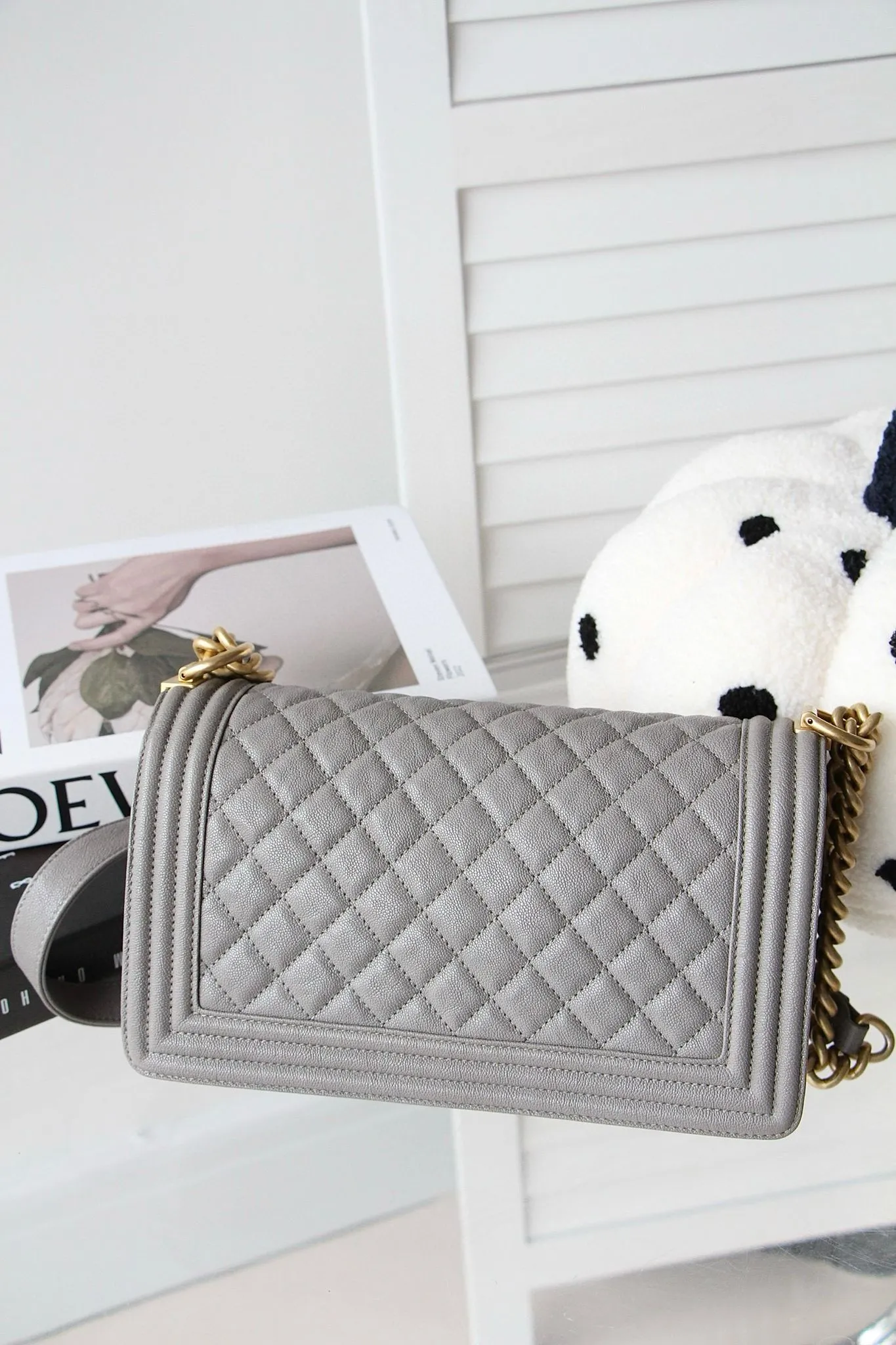 Chanel Leboy Old Medium 18B Grey Caviar Gold-tone Hardware
