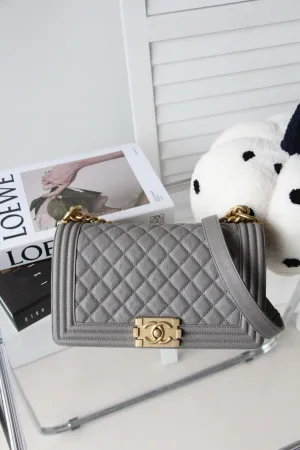 Chanel Leboy Old Medium 18B Grey Caviar Gold-tone Hardware