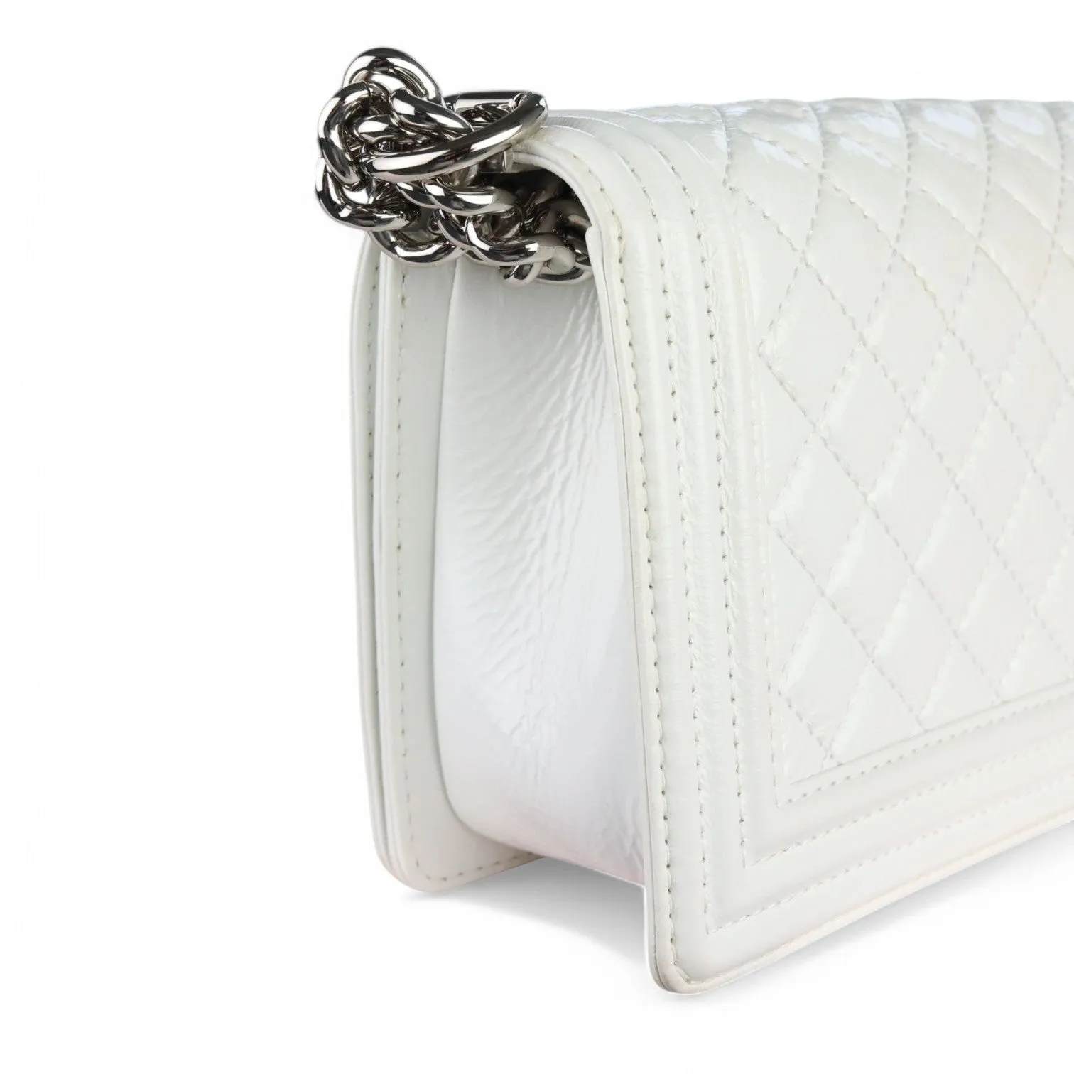 Chanel Leboy Old Medium White Diamond Quilted Calfskin, Enamel and Silver-tone Hardware