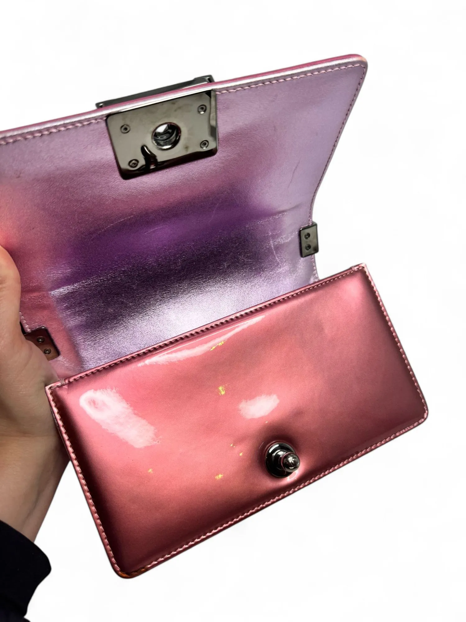 Chanel Leboy Small in Metallic Burgundy and Lavander Patent Calfskin Leather with Ruthenium Hardware