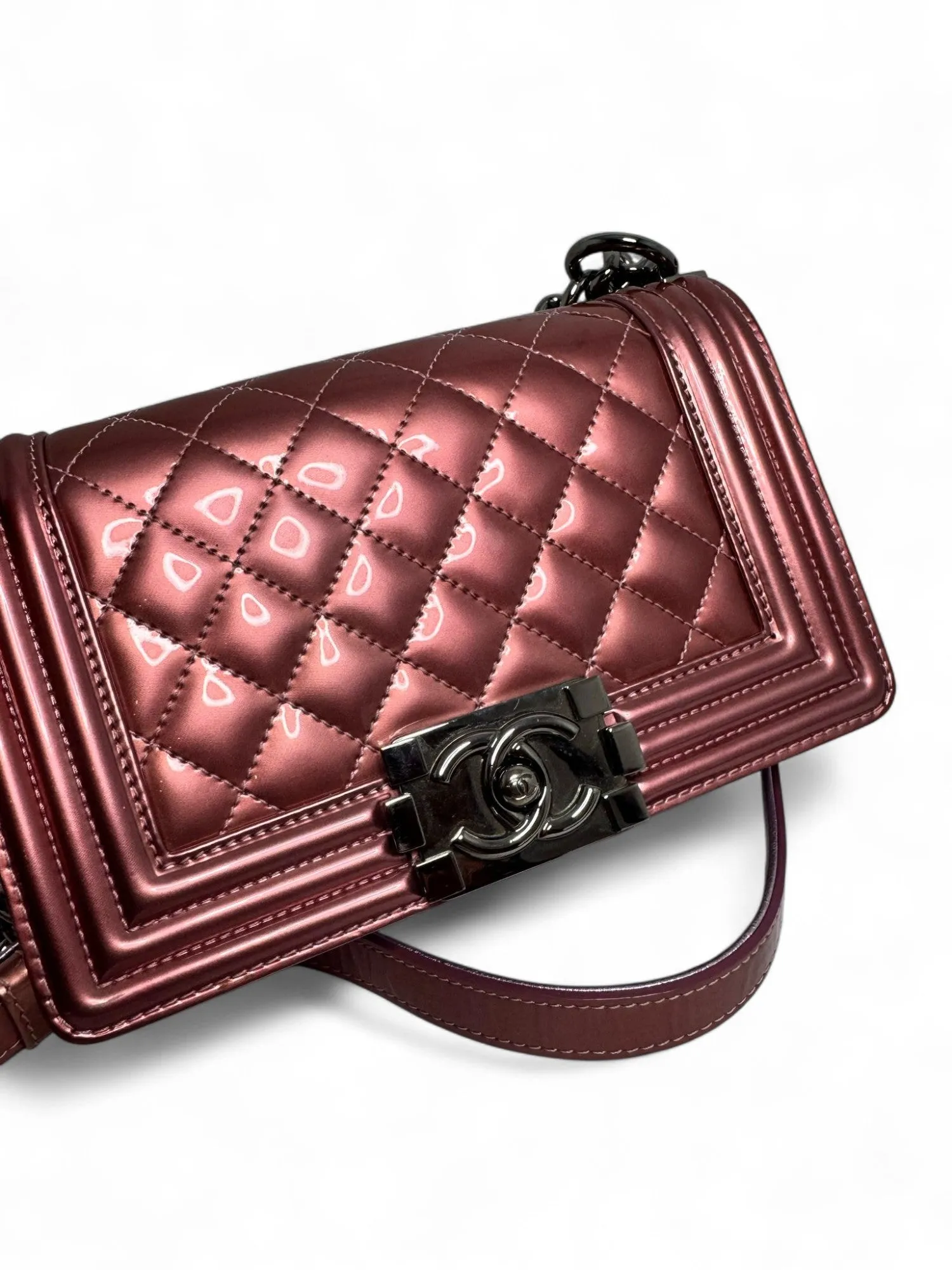 Chanel Leboy Small in Metallic Burgundy and Lavander Patent Calfskin Leather with Ruthenium Hardware