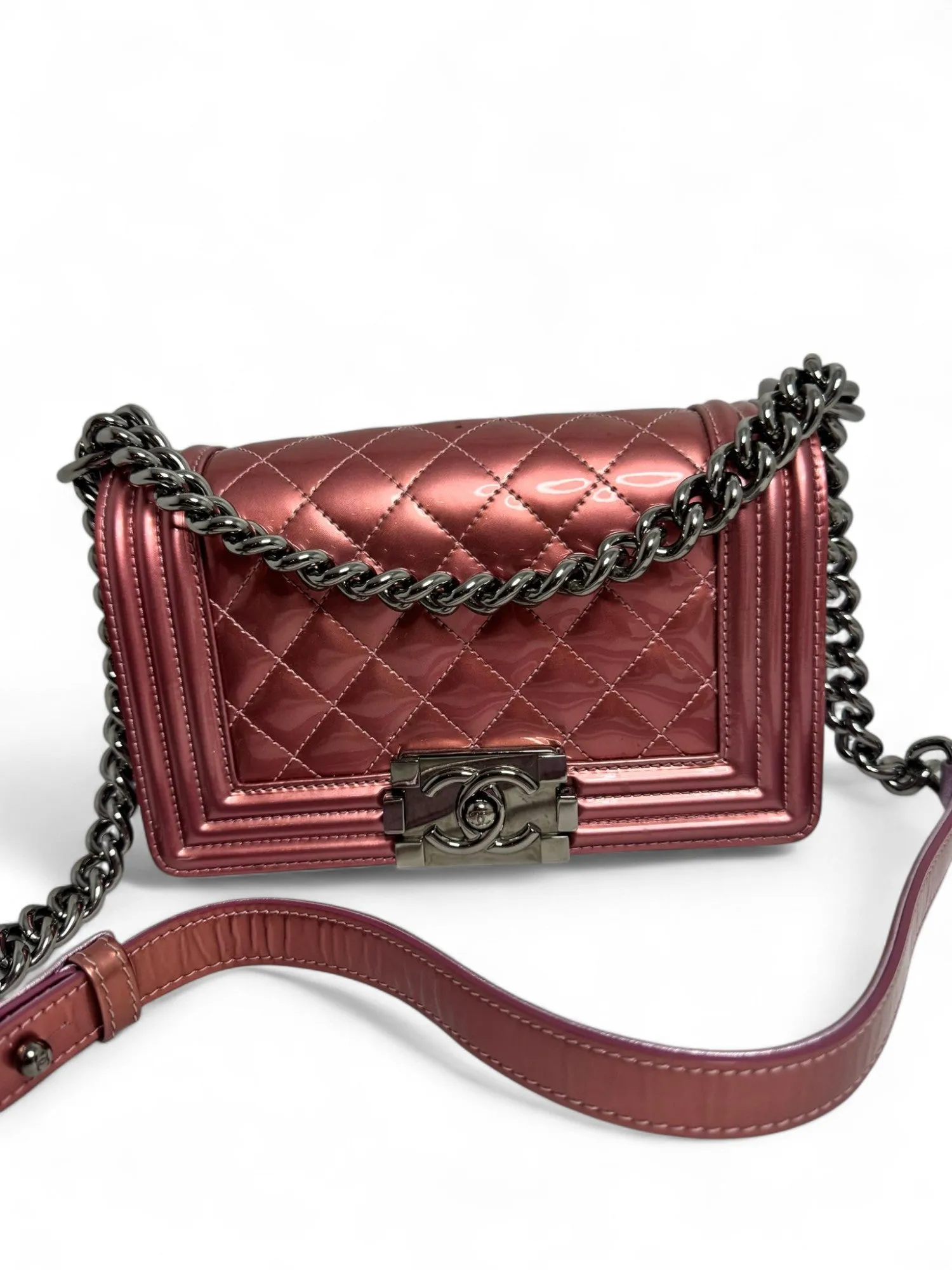 Chanel Leboy Small in Metallic Burgundy and Lavander Patent Calfskin Leather with Ruthenium Hardware