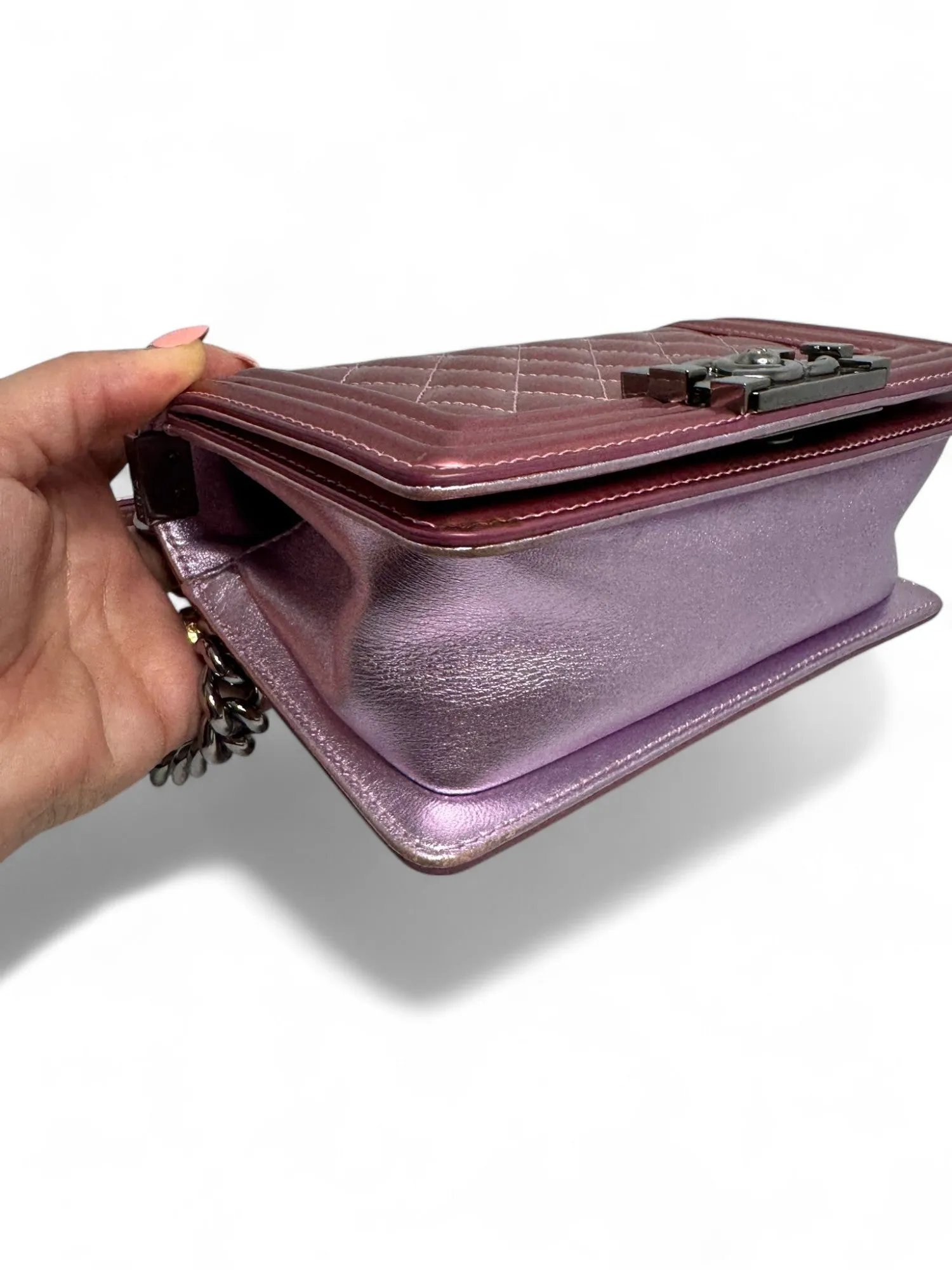 Chanel Leboy Small in Metallic Burgundy and Lavander Patent Calfskin Leather with Ruthenium Hardware