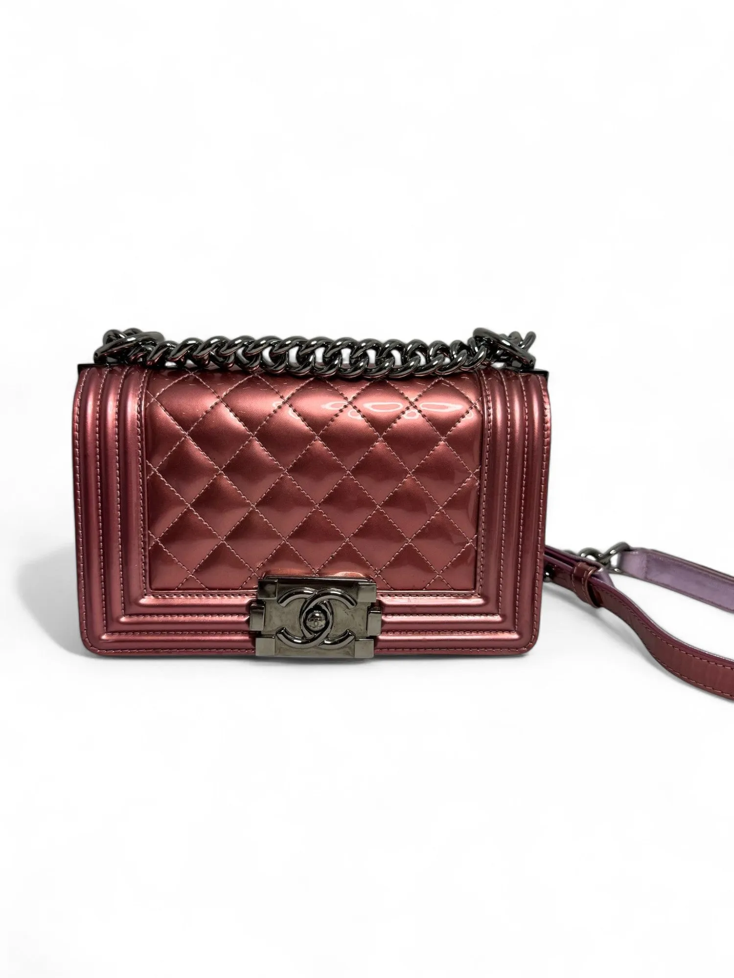 Chanel Leboy Small in Metallic Burgundy and Lavander Patent Calfskin Leather with Ruthenium Hardware