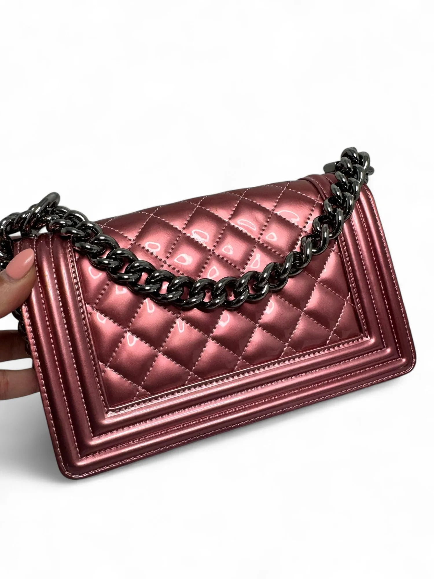 Chanel Leboy Small in Metallic Burgundy and Lavander Patent Calfskin Leather with Ruthenium Hardware