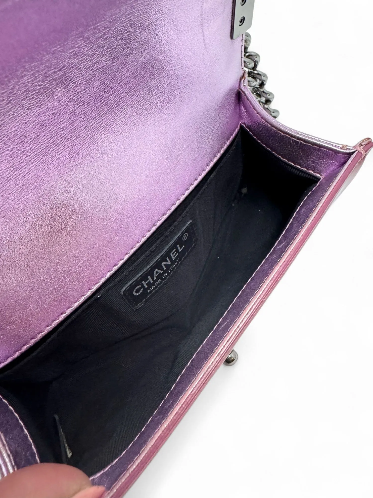 Chanel Leboy Small in Metallic Burgundy and Lavander Patent Calfskin Leather with Ruthenium Hardware