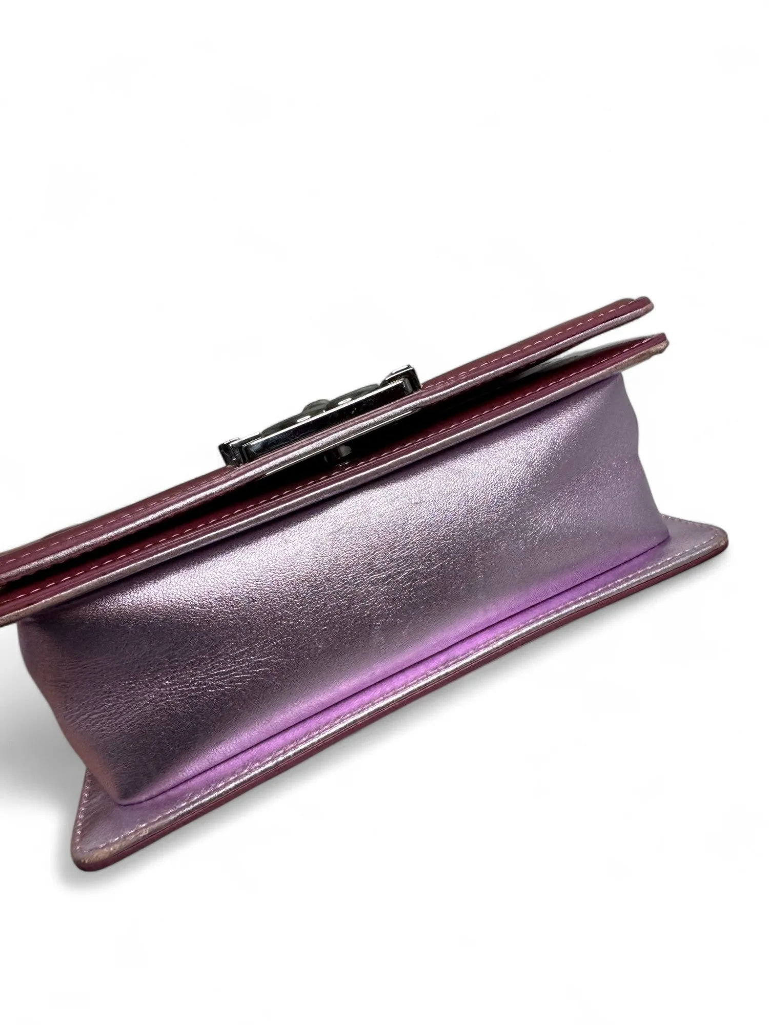 Chanel Leboy Small in Metallic Burgundy and Lavander Patent Calfskin Leather with Ruthenium Hardware