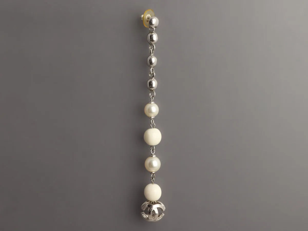Chanel Long Beads and Pearls Logo Pierced Drop Earrings