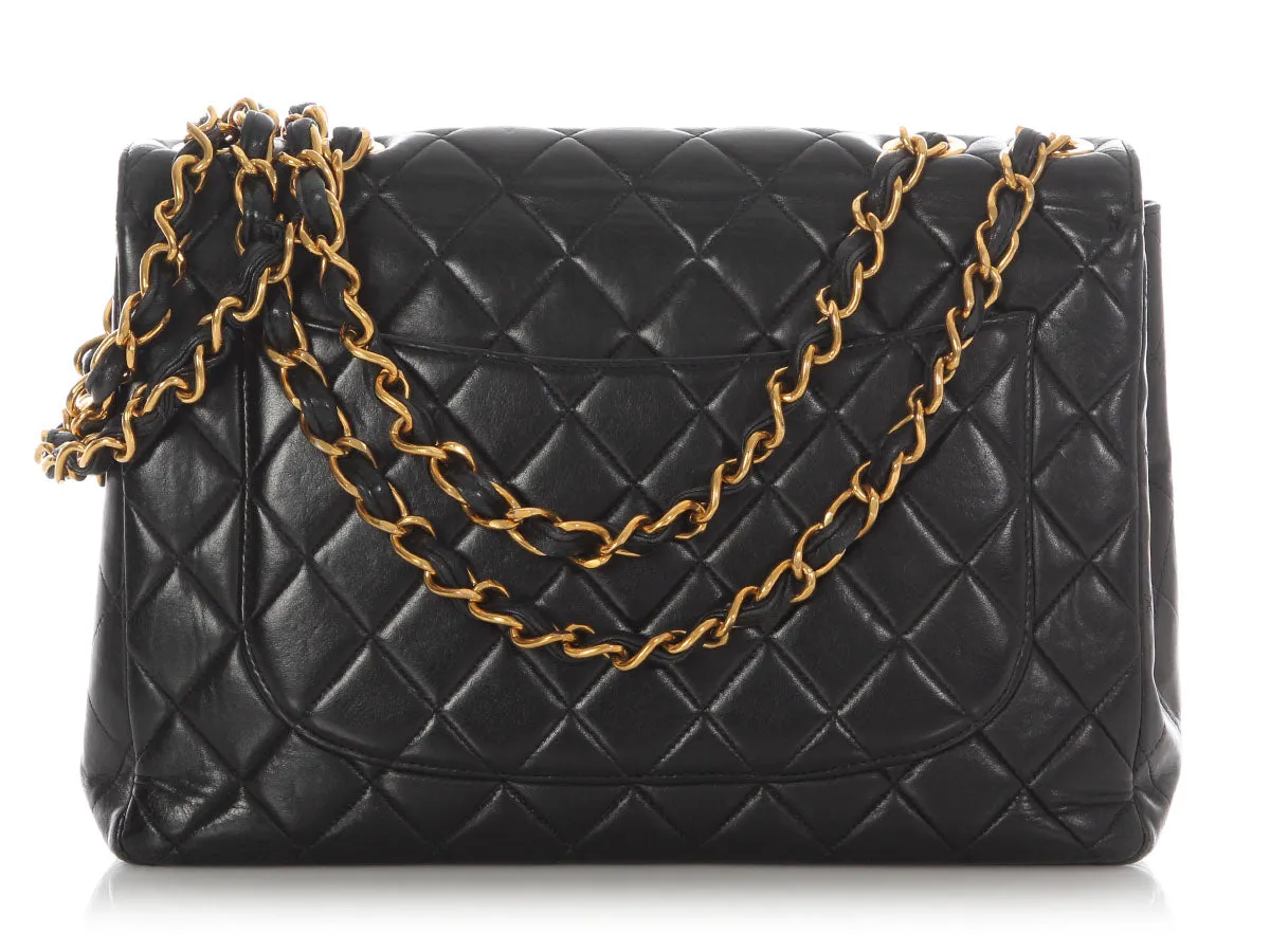 Chanel Vintage Jumbo Black Quilted Lambskin Classic Single Flap
