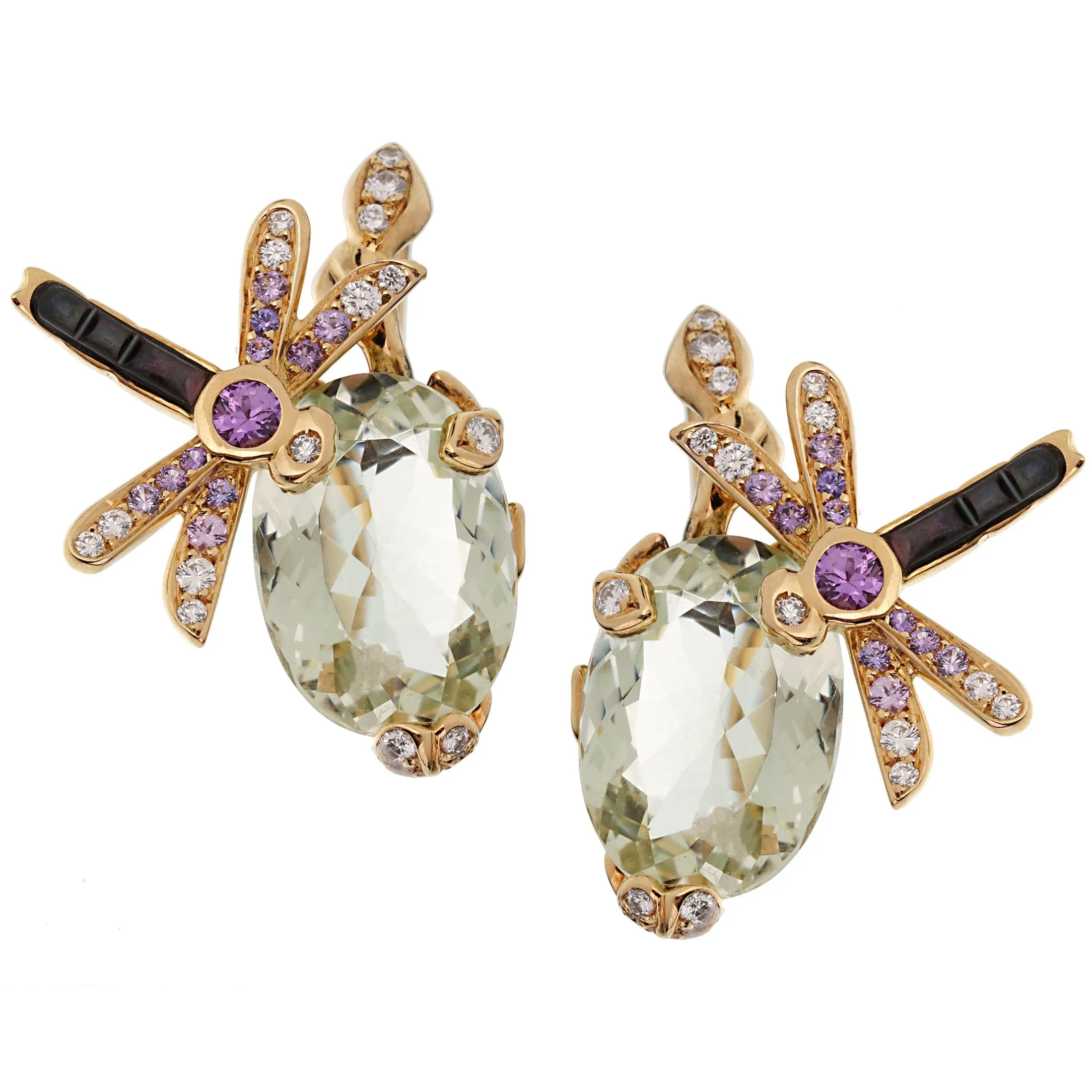 Christian Dior Dragonfly Beryl Diamond Sapphire 18k Gold Earrings