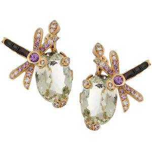 Christian Dior Dragonfly Beryl Diamond Sapphire 18k Gold Earrings