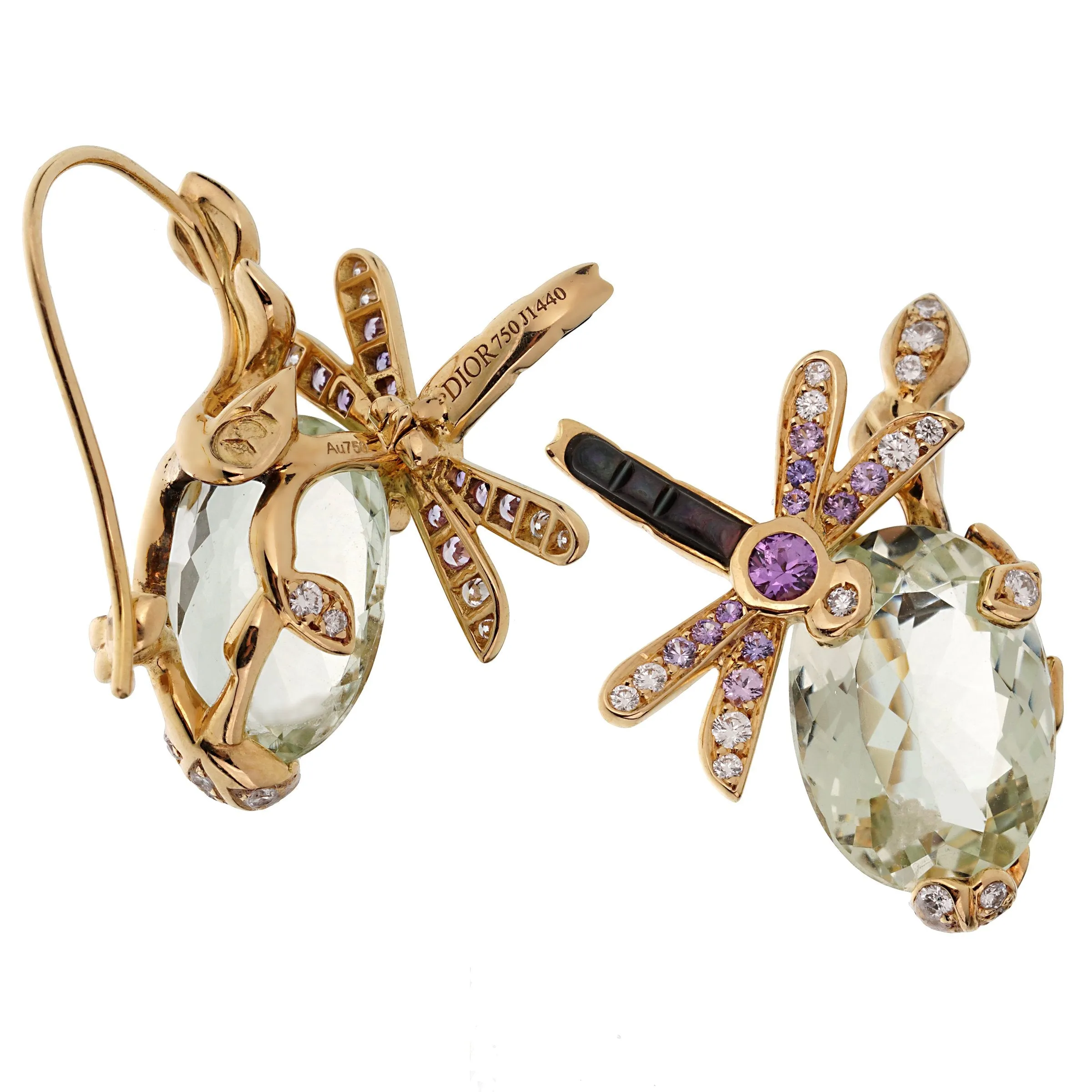 Christian Dior Dragonfly Beryl Diamond Sapphire 18k Gold Earrings