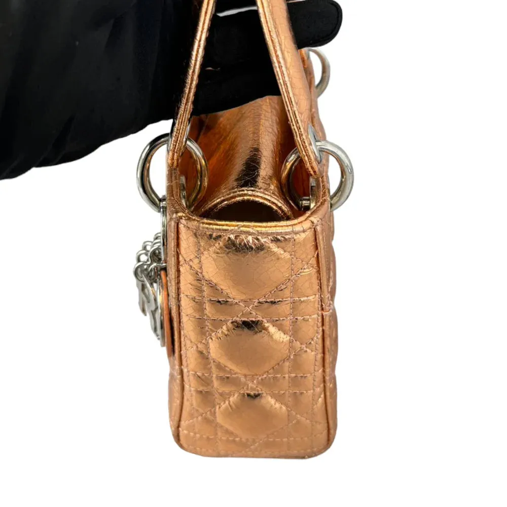 Christian Dior Lady Dior Mini Metallic Cannage Gold Silver Tone Hardware