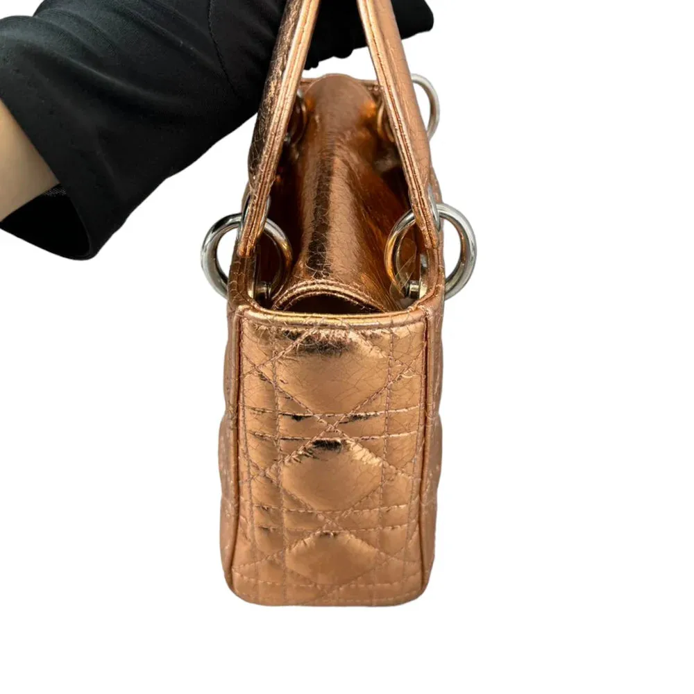 Christian Dior Lady Dior Mini Metallic Cannage Gold Silver Tone Hardware