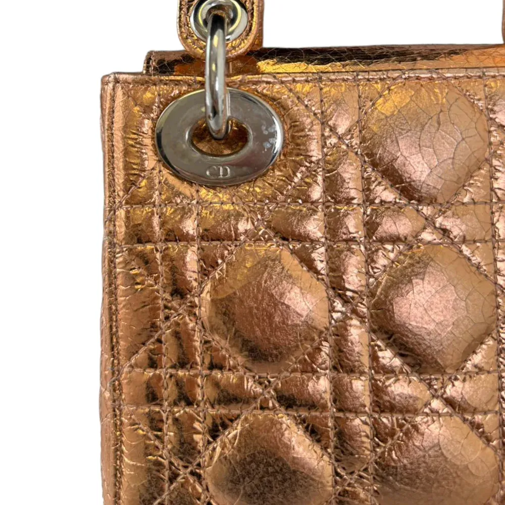 Christian Dior Lady Dior Mini Metallic Cannage Gold Silver Tone Hardware