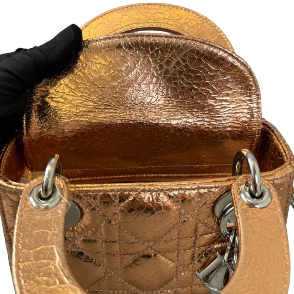 Christian Dior Lady Dior Mini Metallic Cannage Gold Silver Tone Hardware